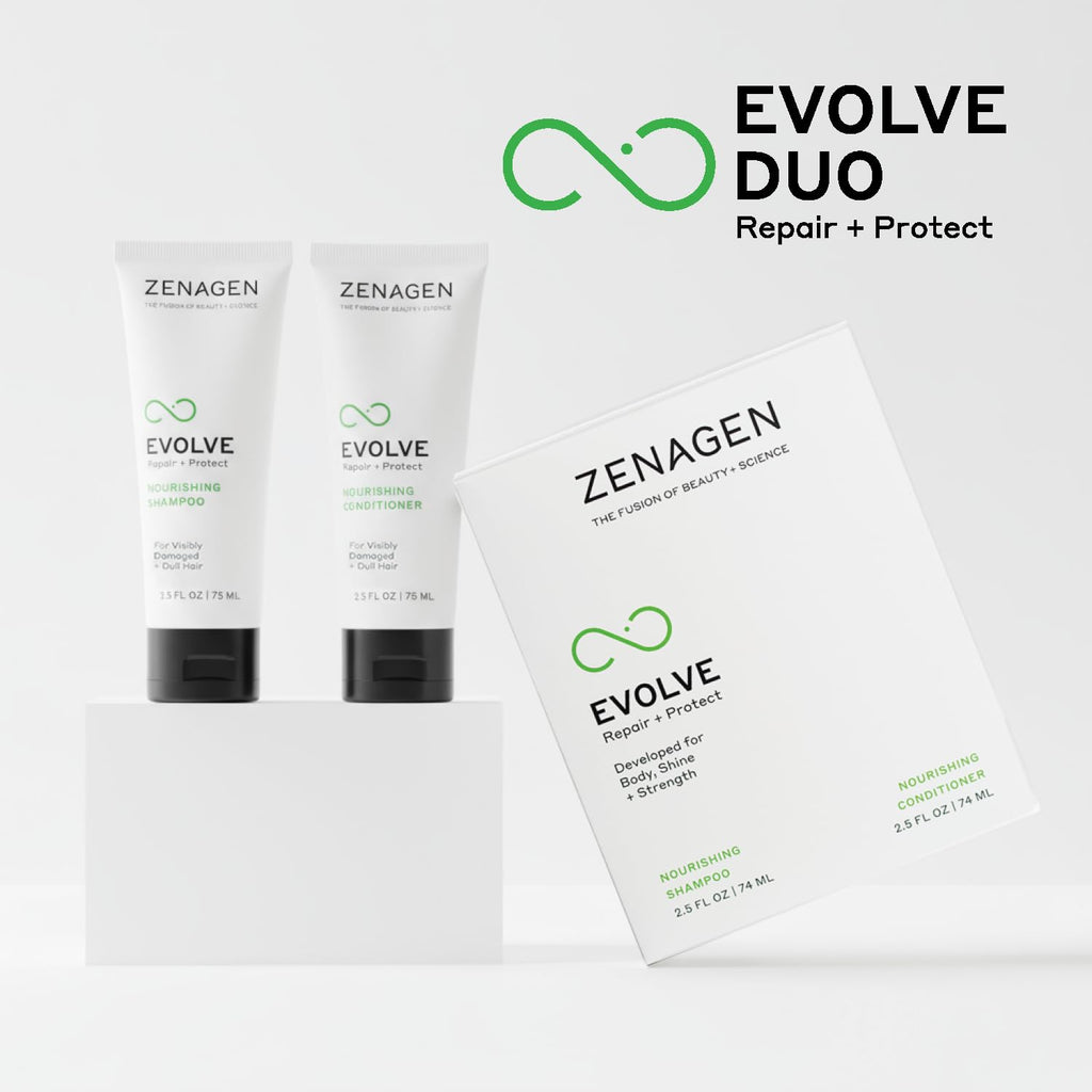 ZENAGEN Evolve Repair + Protect Travel Duo | Nourishing Shampoo + Conditioner, Repairs & Strengthens Damaged Hair, Promotes Thicker Fuller Growth, Plant-Based, Color-Safe, Vegan, 2.5 oz