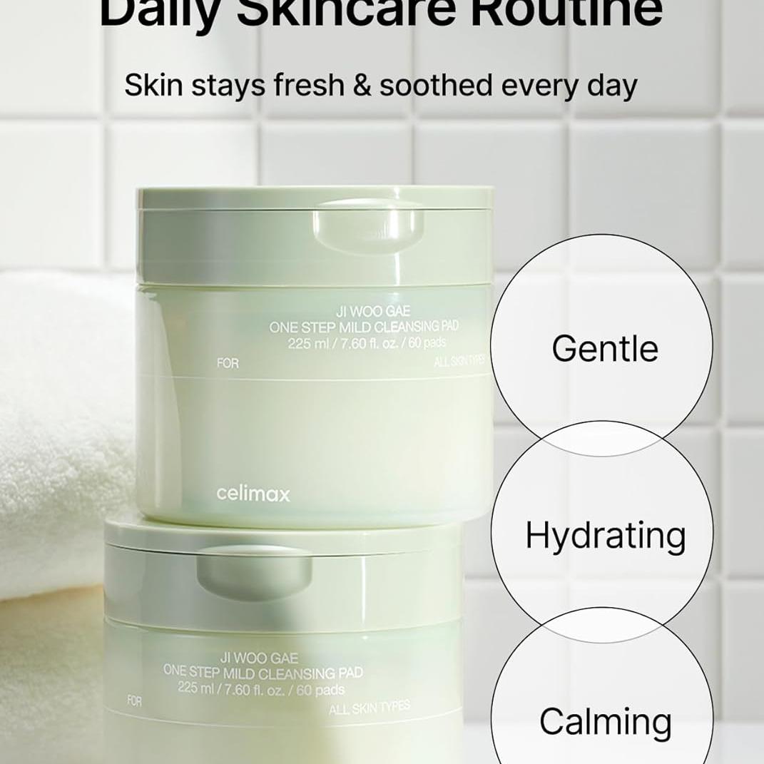 celimax One Step Mild Cleansing Pad (60pads) | Easy One-step Makeup Remover, Cleansing Water Pads, Big Size, Face Wash Cleanser, Hydrating, Soothing, Moisturizing, Korean Daily Skincare