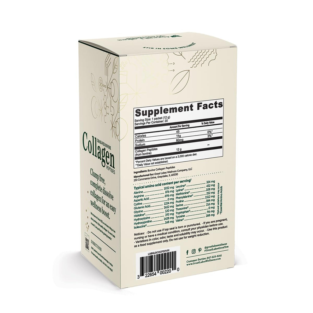 Great Lakes Wellness Collagen Peptides Powder for Skin, Hair, Nails, Joints & Digestion - Unflavored - 22 Servings (Pack of 1)