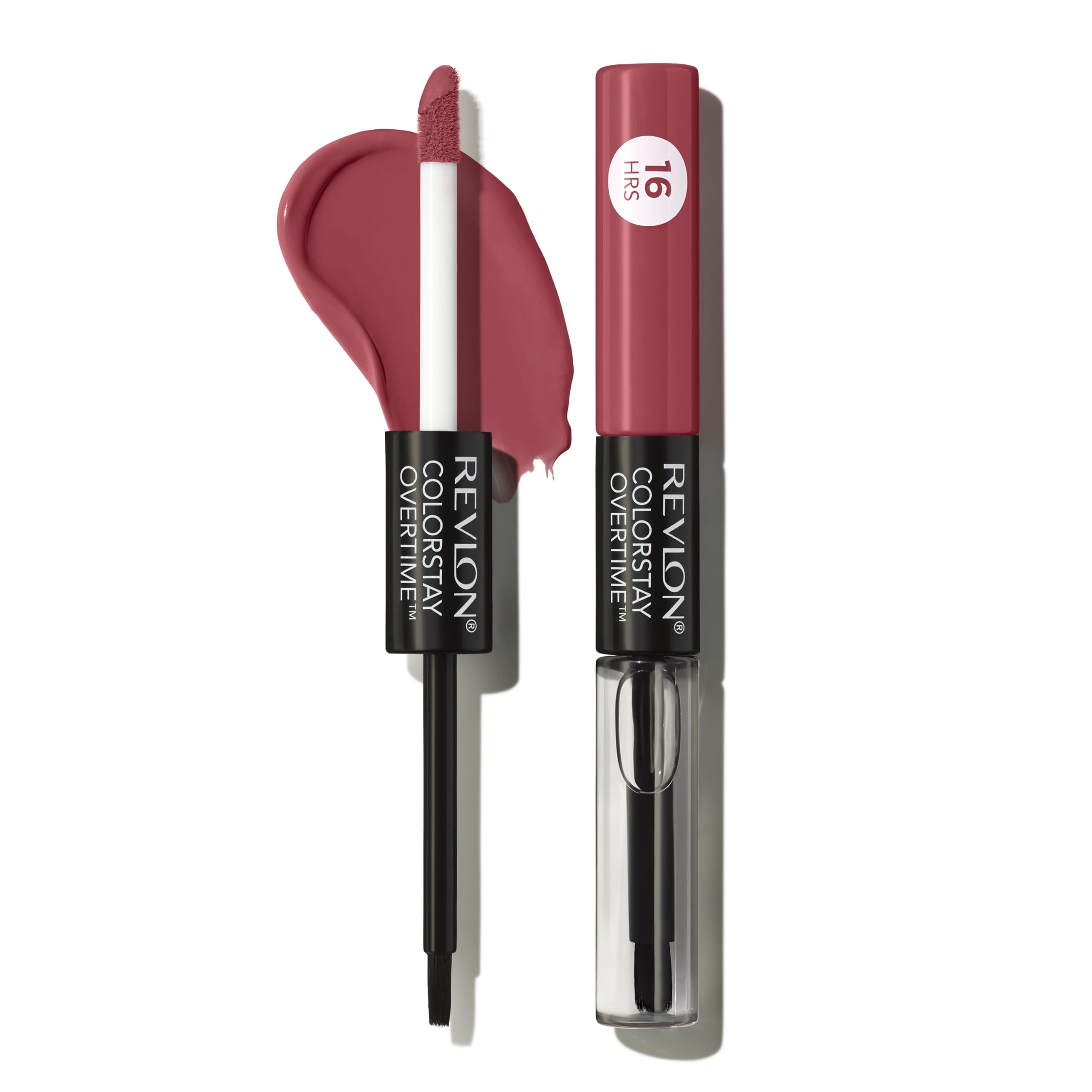 Revlon Liquid Lipstick with Clear Lip Gloss, ColorStay Overtime Lipcolor, Stocking Stuffer for Women, 350 Bare Maximum, 0.07 fl oz