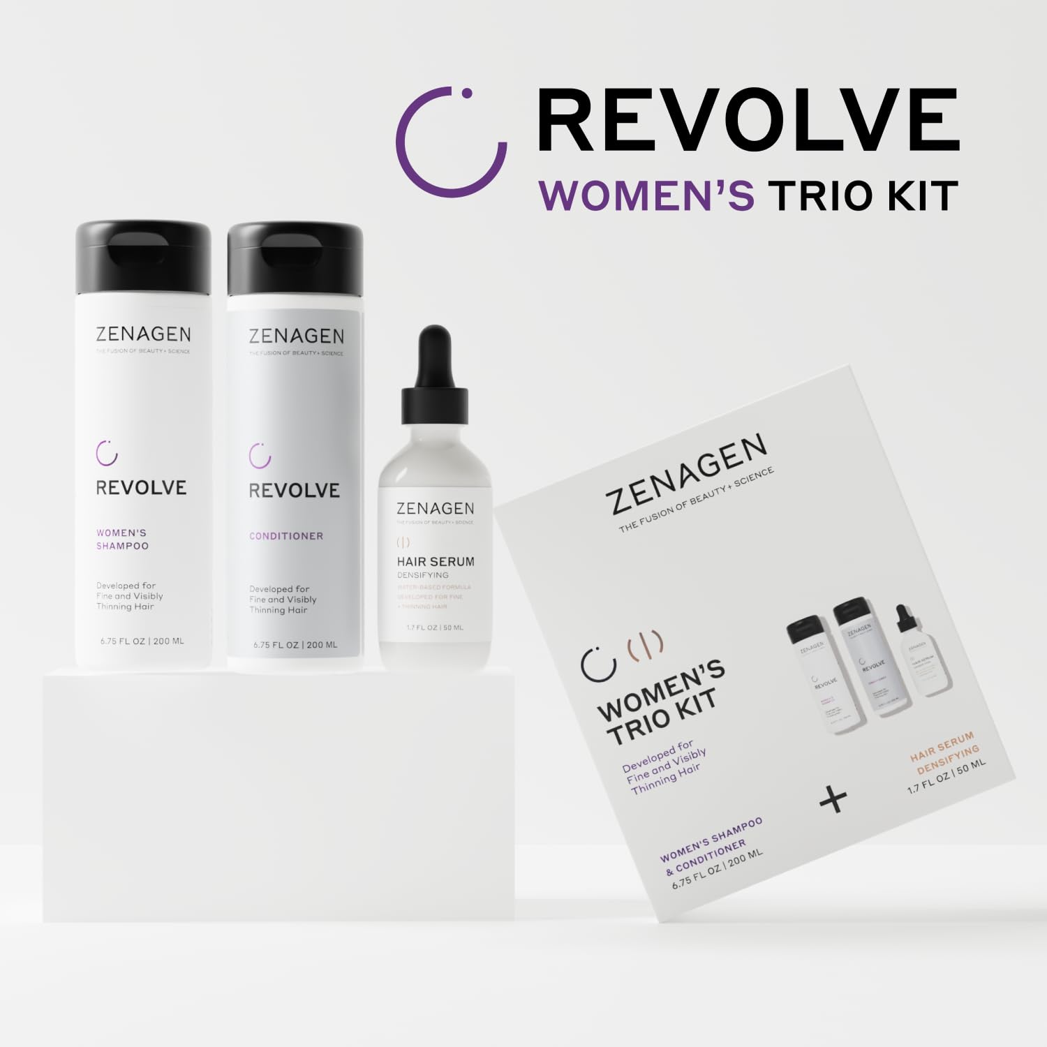 ZENAGEN Revolve Women's Trio Kit | Shampoo + Conditioner + Densifying for Fine & Visibly Thinning Hair, Supports Hair Strength & Growth, 1 ea