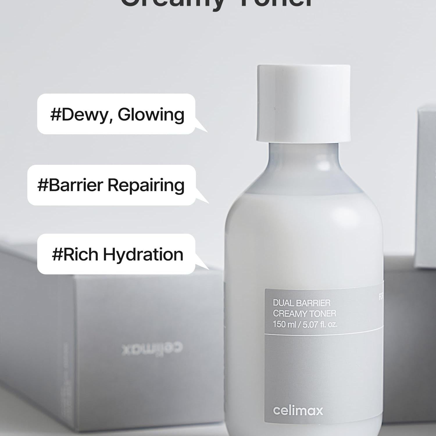 celimax Dual Barrier Creamy Toner | with Ceramides, Peptide, Oil & Alcohol Free, Facial Astringent, Hydrating, Calming, Soothing, Non Irritating,150ml