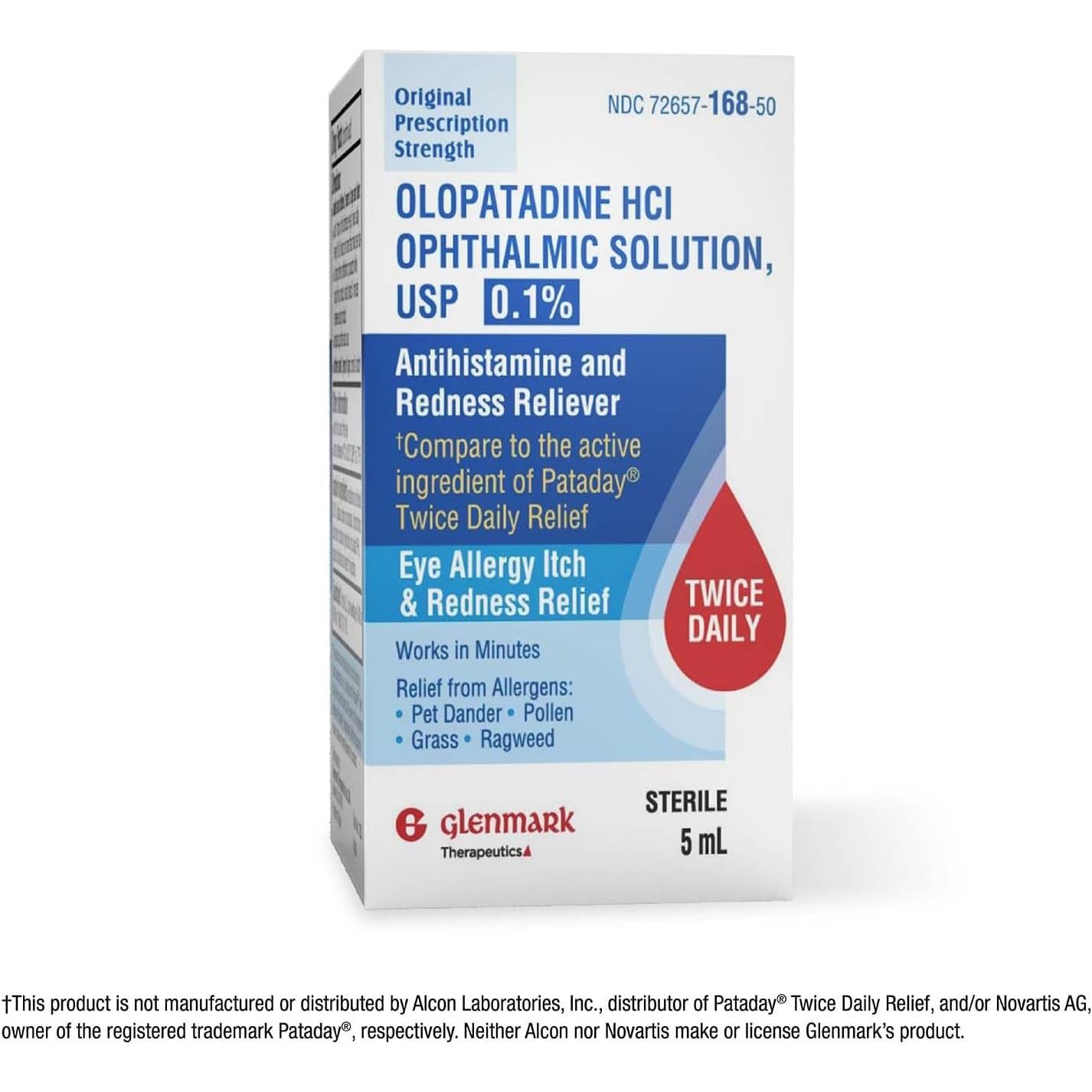 Glenmark Therapeutics Olopatadine Eye Drops for Allergies, Redness Relief, Antihistamine Eye Drops, Allergy Relief from Pet Dander, Pollen, Grass, Ragweed, Works in Minutes, Olopatadine HCl 0.1%, 5ml
