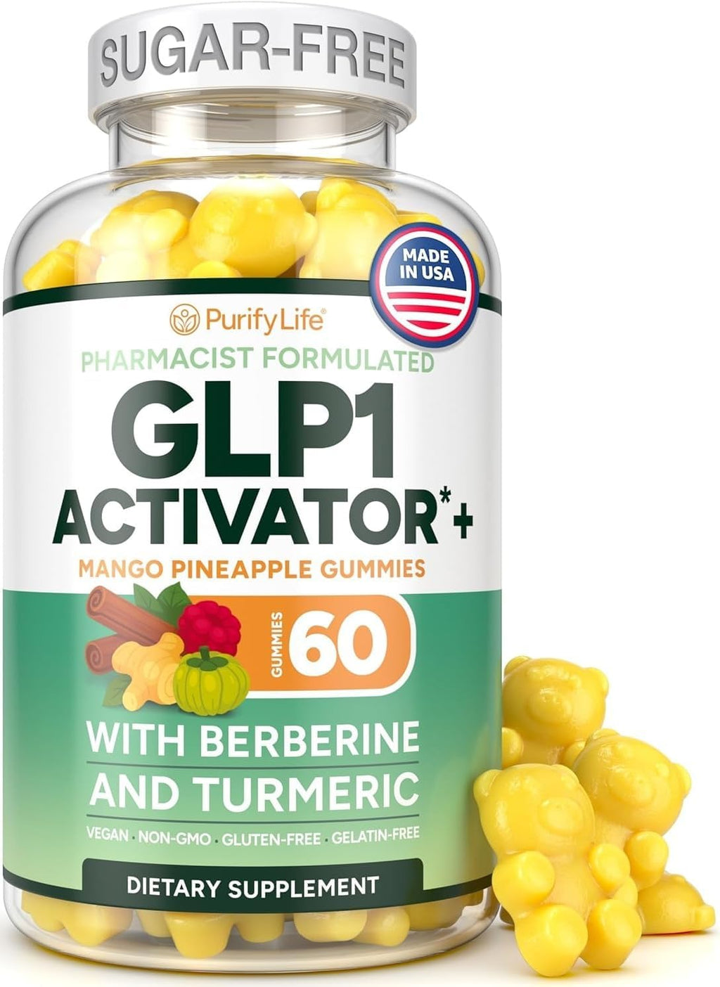 GLP-1 Support Gummies – Sugar-Free Appetite & Craving Control with Berberine, Cinnamon, Turmeric, Garcinia & Raspberry Ketones – Digestion, De-Bloating, Carb Blocker, Vegan, Keto
