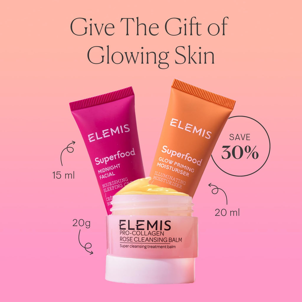ELEMIS Way to Glow Exclusive Skincare Kit($70 Value) - Travel Set with Travel-Size Rose Cleansing Balm, Glow Priming Moisturizer & Midnight Facial, Nourish & Illuminate Skin all day