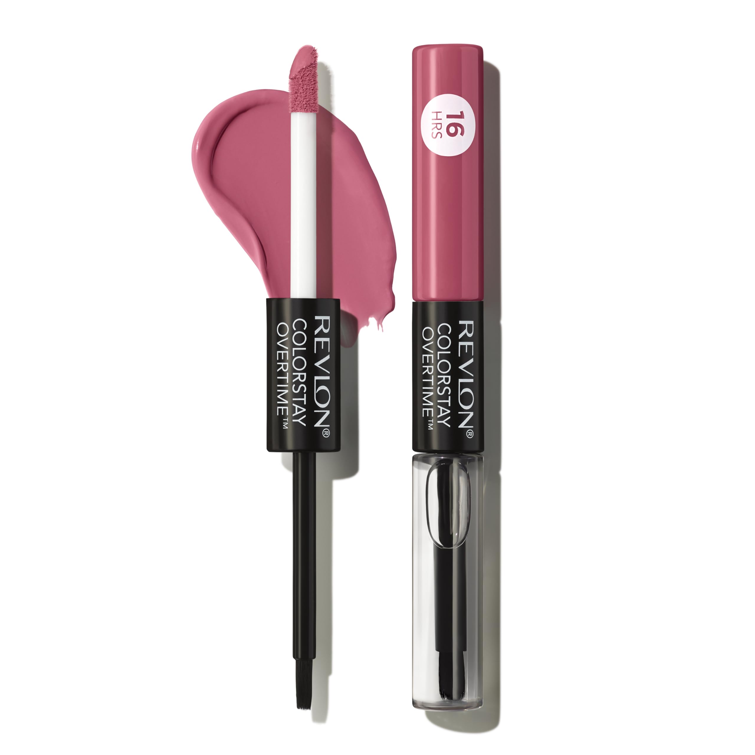 Revlon Liquid Lipstick with Clear Lip Gloss, ColorStay Overtime Lipcolor, Stocking Stuffer for Women, 350 Bare Maximum, 0.07 fl oz