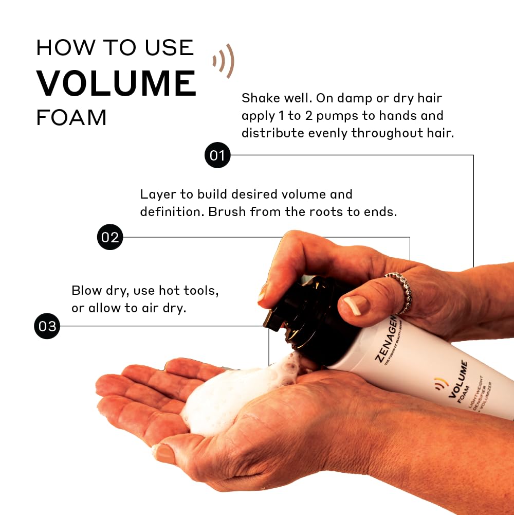 ZENAGEN Volume Foam | Lightweight Densifier + Volumizer, Boosts Hair Volume & Thickness, Provides Lightweight Hold, Nourishes & Strengthens Hair, Non-Greasy Plant-Based, Vegan, All Hair Types