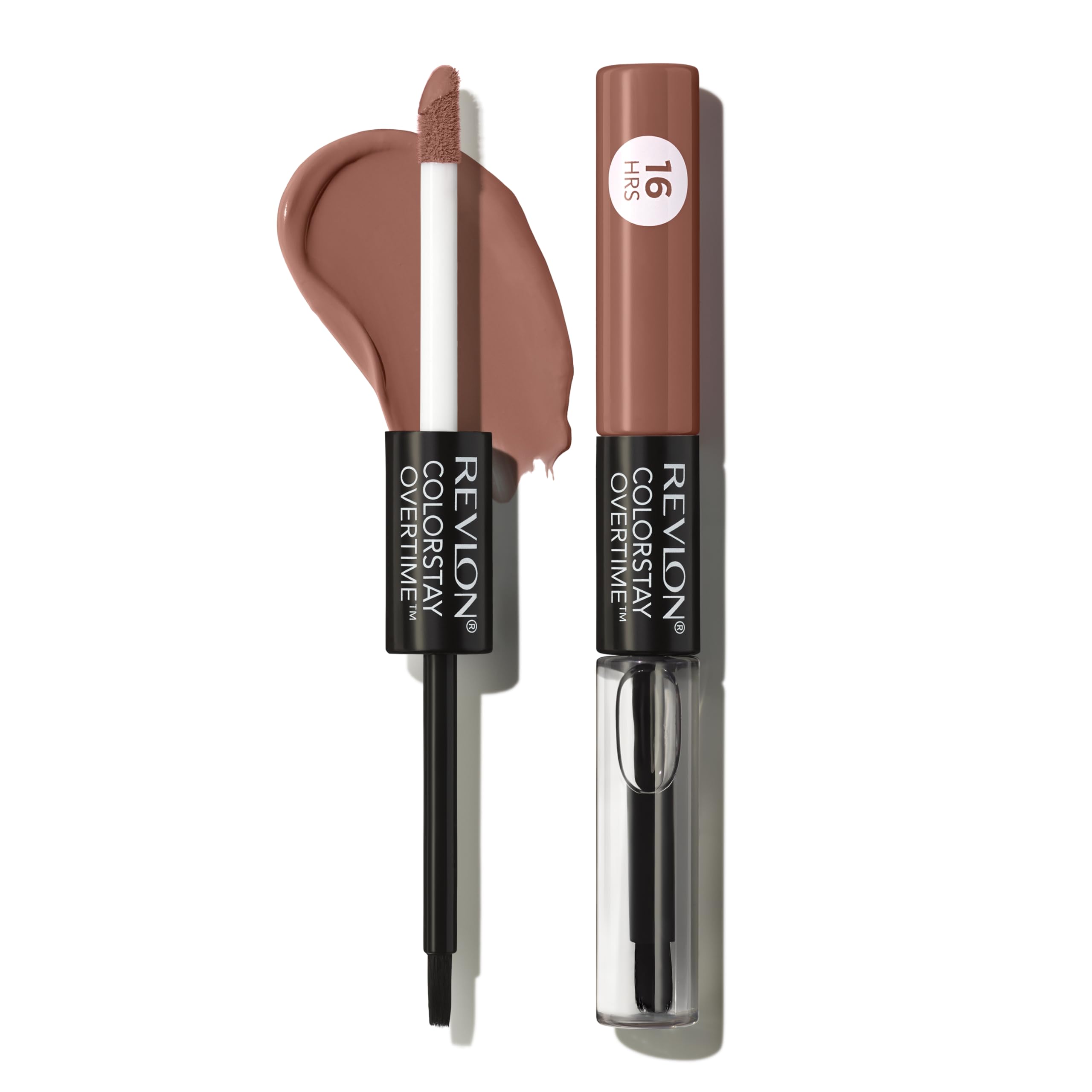 Revlon Liquid Lipstick with Clear Lip Gloss, ColorStay Overtime Lipcolor, Stocking Stuffer for Women, 350 Bare Maximum, 0.07 fl oz