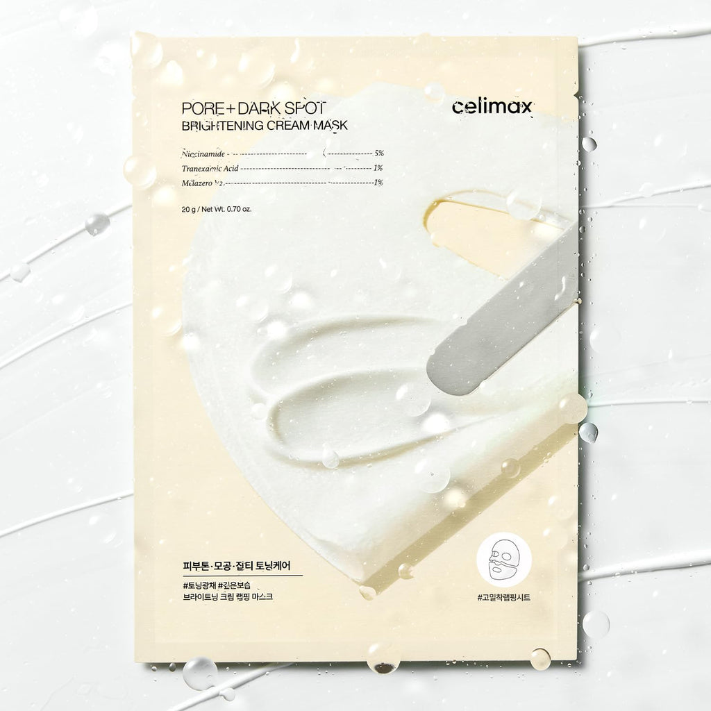 celimax Pore+Dark Spot Brightening Cream Mask 4EA | Non-Sticky Sheet for Enlarged Pores with Niacinamide, Tranexamic Acid, Non-Irritating, Hydrating, Hyperpigmentation, Korean Facial Mask
