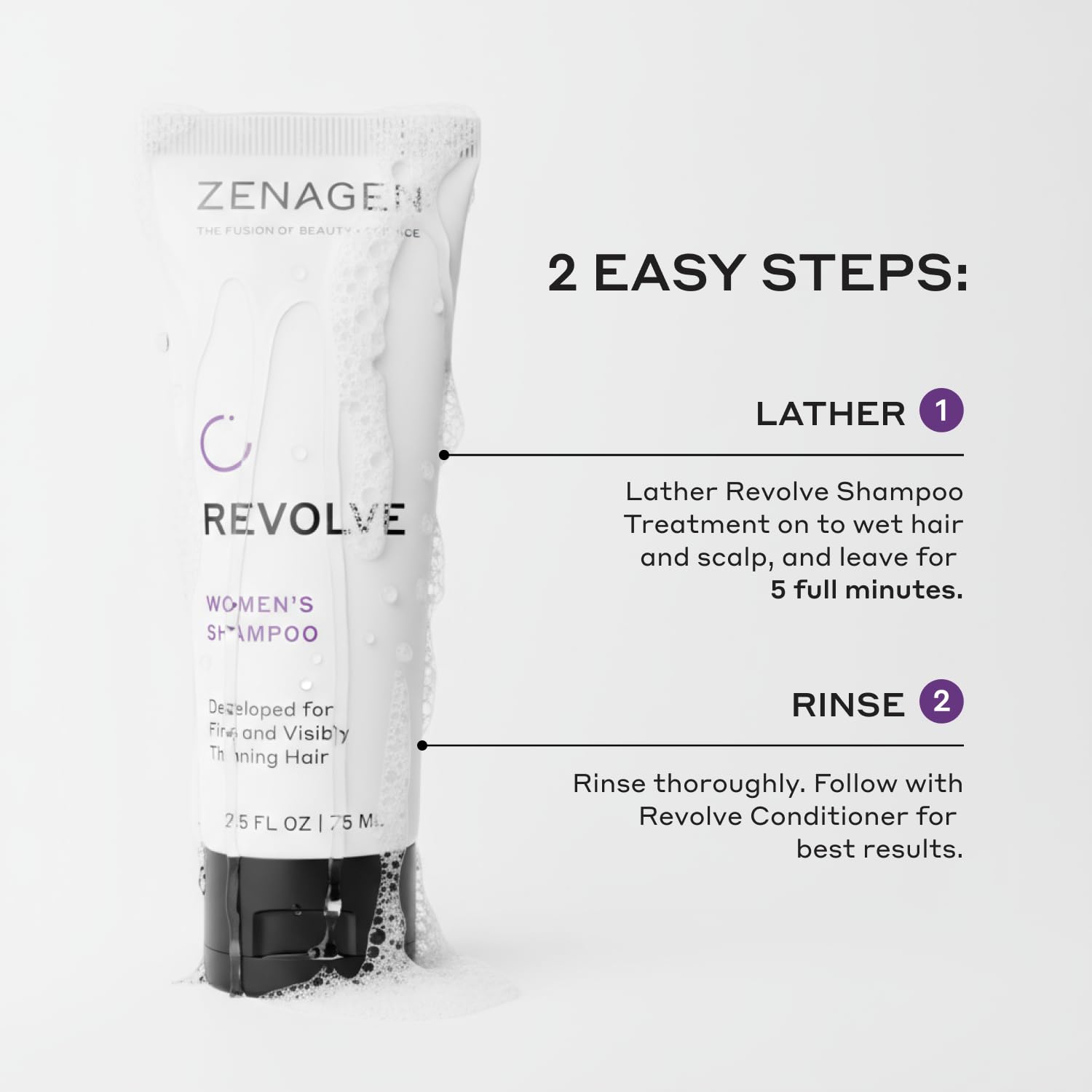 ZENAGEN Revolve Women's Travel Kit | Shampoo + Conditioner for Fine & Visibly Thin Hair, Promotes Thicker Fuller Hair, Plant-Based Formula, Color-Safe, Vegan
