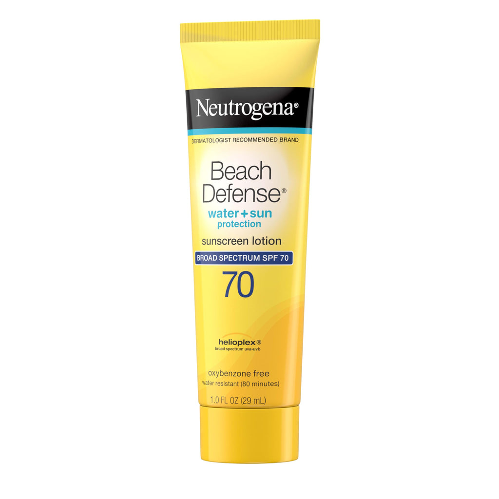 Neutrogena Sunscreen Lotion Beach Defense SPF 70, Face & Body Sunscreen, Broad Spectrum, Fast Absorbing, 6.7 Fl Oz, Water Resistant 80 Min, Oil-Free, Oxybenzone & Octinoxate Free