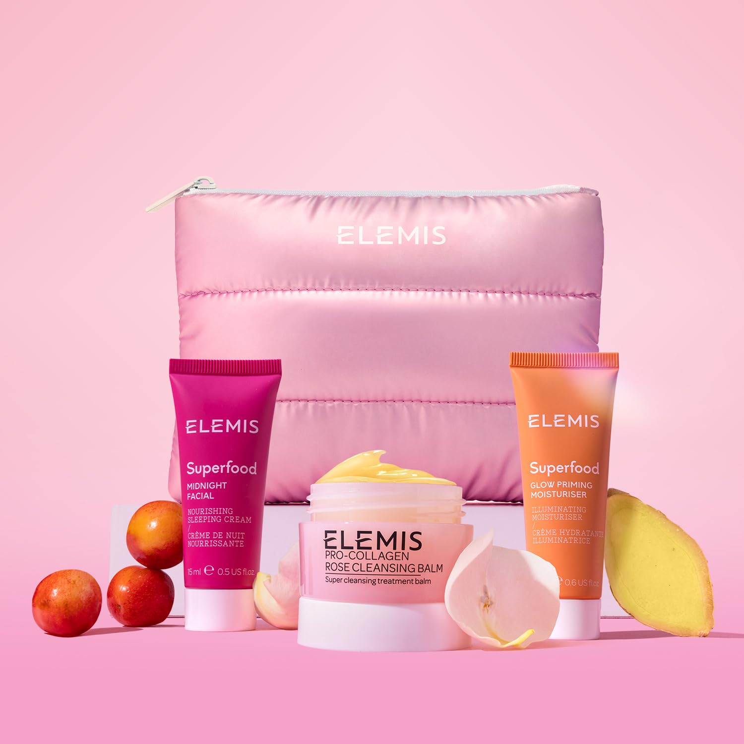 ELEMIS Way to Glow Exclusive Skincare Kit($70 Value) - Travel Set with Travel-Size Rose Cleansing Balm, Glow Priming Moisturizer & Midnight Facial, Nourish & Illuminate Skin all day