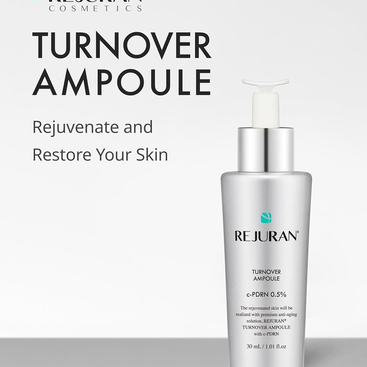REJURAN® Turnover Skincare Bundle – Turnover Cream Enhanced (1.69 fl oz) + Turnover Ampoule (1.01 fl oz) – Salmon DNA c-PDRN® Face Serum & Moisturizer Set for Regeneration, Collagen, Firming, Glow