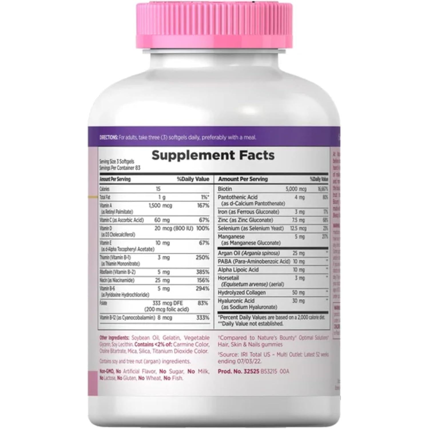 Nature's Bounty Hair Skin and Nails 5000 mcg of Biotin - 250 Coated Tablets Extra Strength