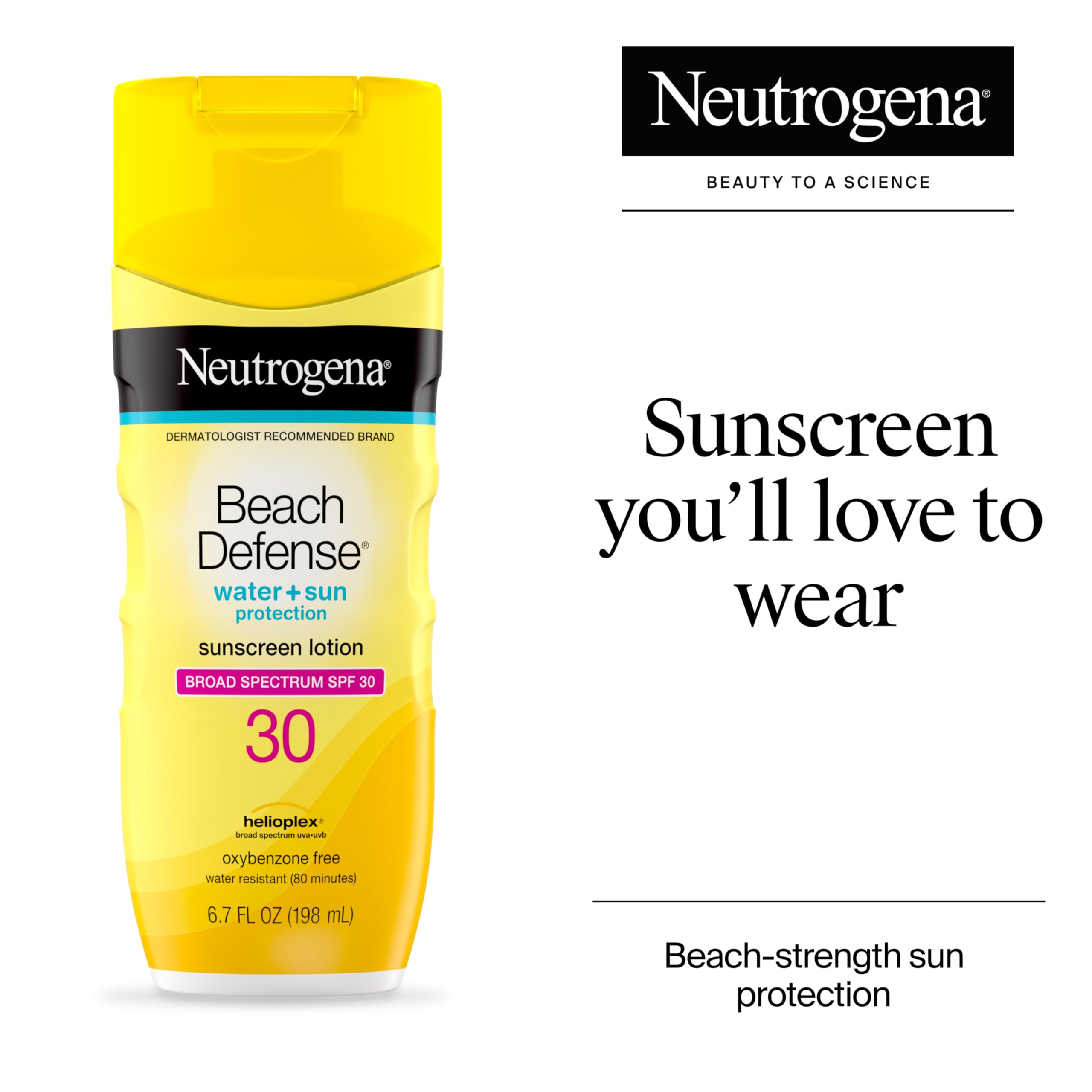 Neutrogena Sunscreen Lotion Beach Defense SPF 70, Face & Body Sunscreen, Broad Spectrum, Fast Absorbing, 6.7 Fl Oz, Water Resistant 80 Min, Oil-Free, Oxybenzone & Octinoxate Free