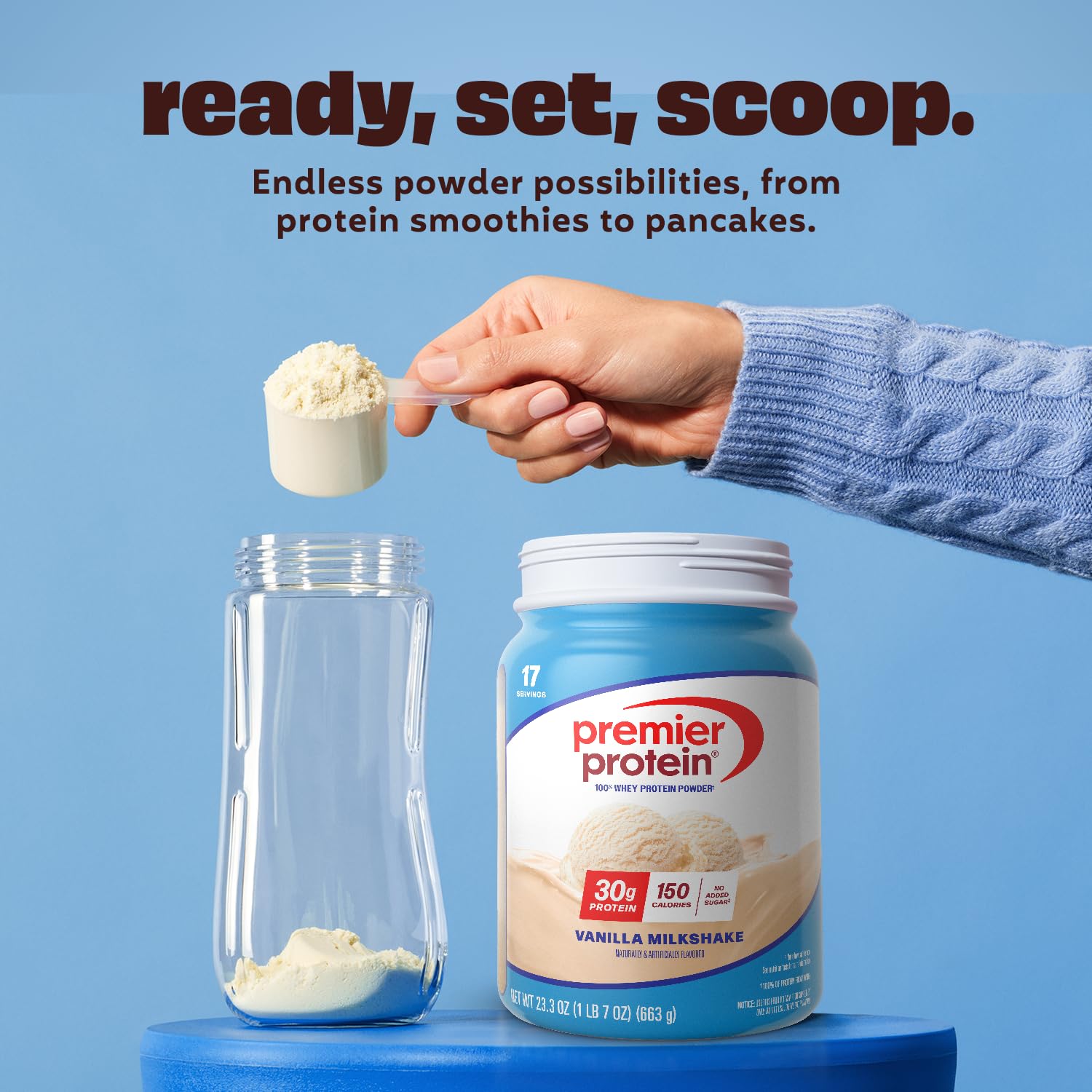 Premier Protein Powder, Vanilla Milkshake, 30g Protein, 1g Sugar, 100% Whey Protein, Keto Friendly, No Soy, Gluten Free, 23.3 oz, 17 Servings (Packaging May Vary)