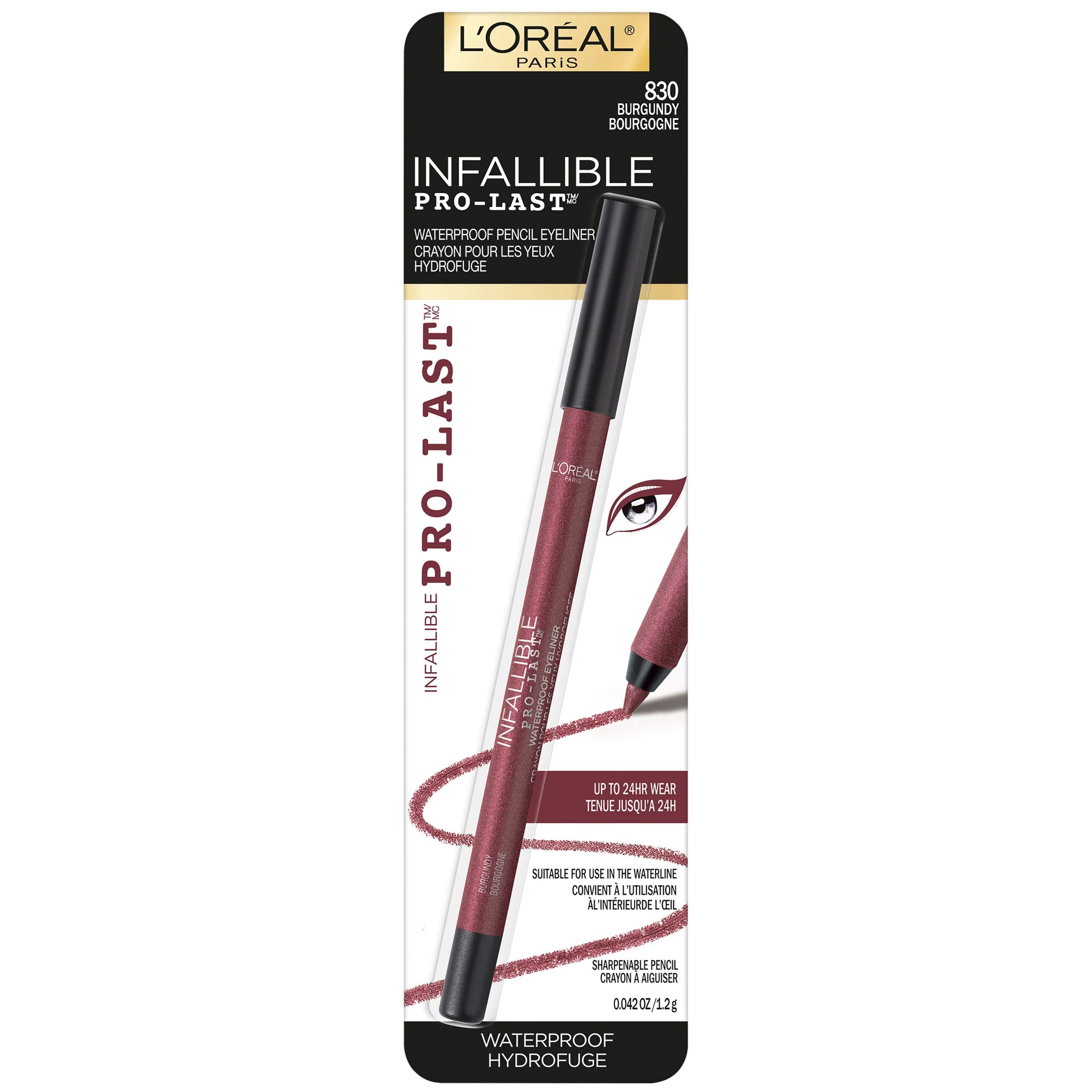 L'Oreal Paris Makeup Infallible Pro-Last Pencil Eyeliner, Waterproof and Smudge-Resistant, Glides on Easily to Create any Look, Black, 0.042 oz., 1 Count