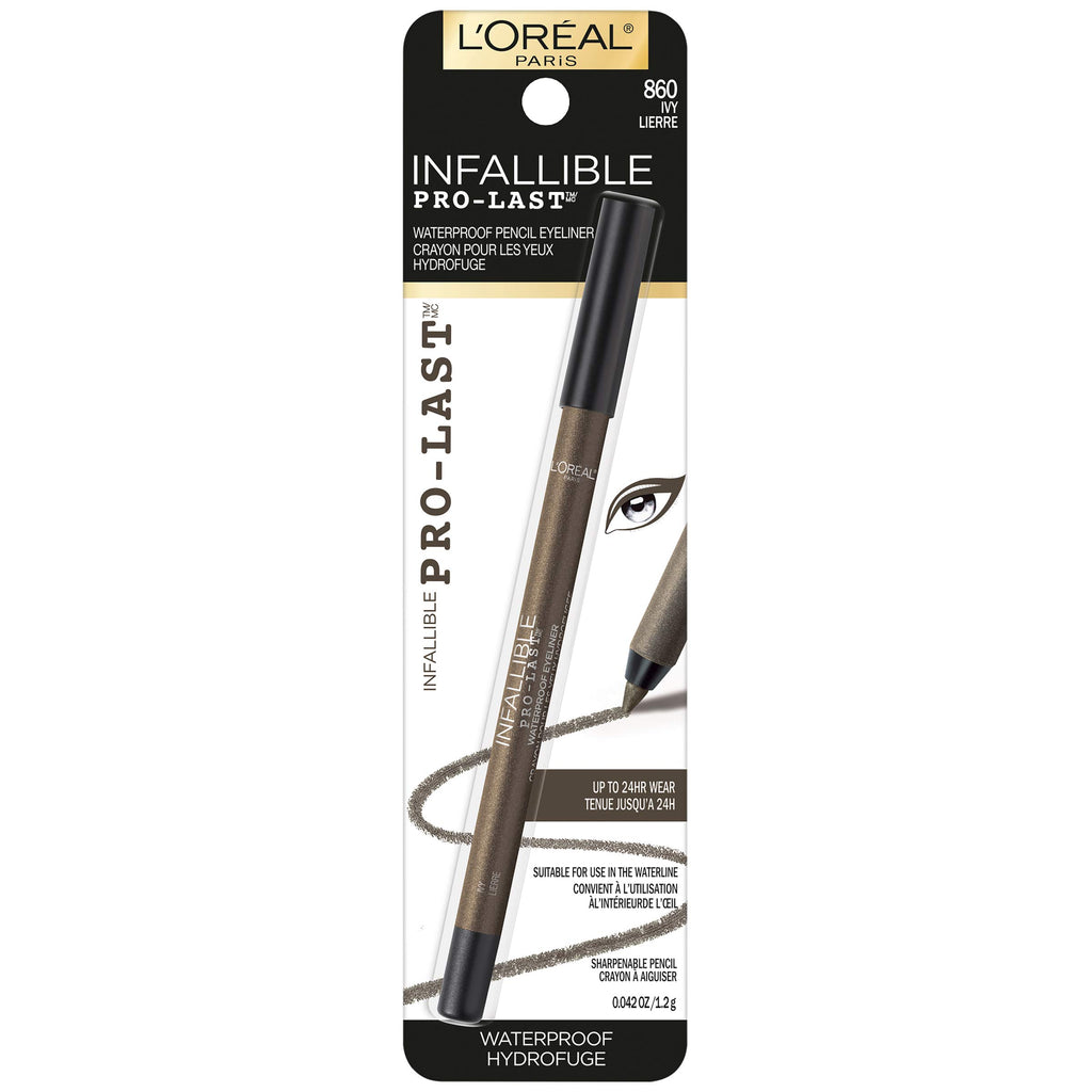 L'Oreal Paris Makeup Infallible Pro-Last Pencil Eyeliner, Waterproof and Smudge-Resistant, Glides on Easily to Create any Look, Black, 0.042 oz., 1 Count