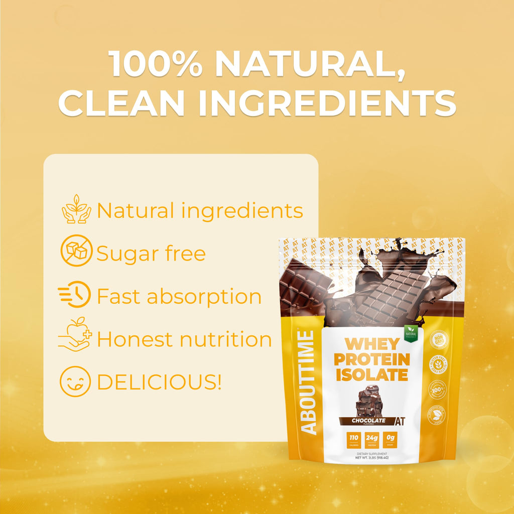 About Time Whey Protein Isolate Powder 25g Vanilla, Natural Ingredients, Non-GMO, Gluten-Free, Lactose-Free, Zero Sugar, Low Carb, 32 Servings