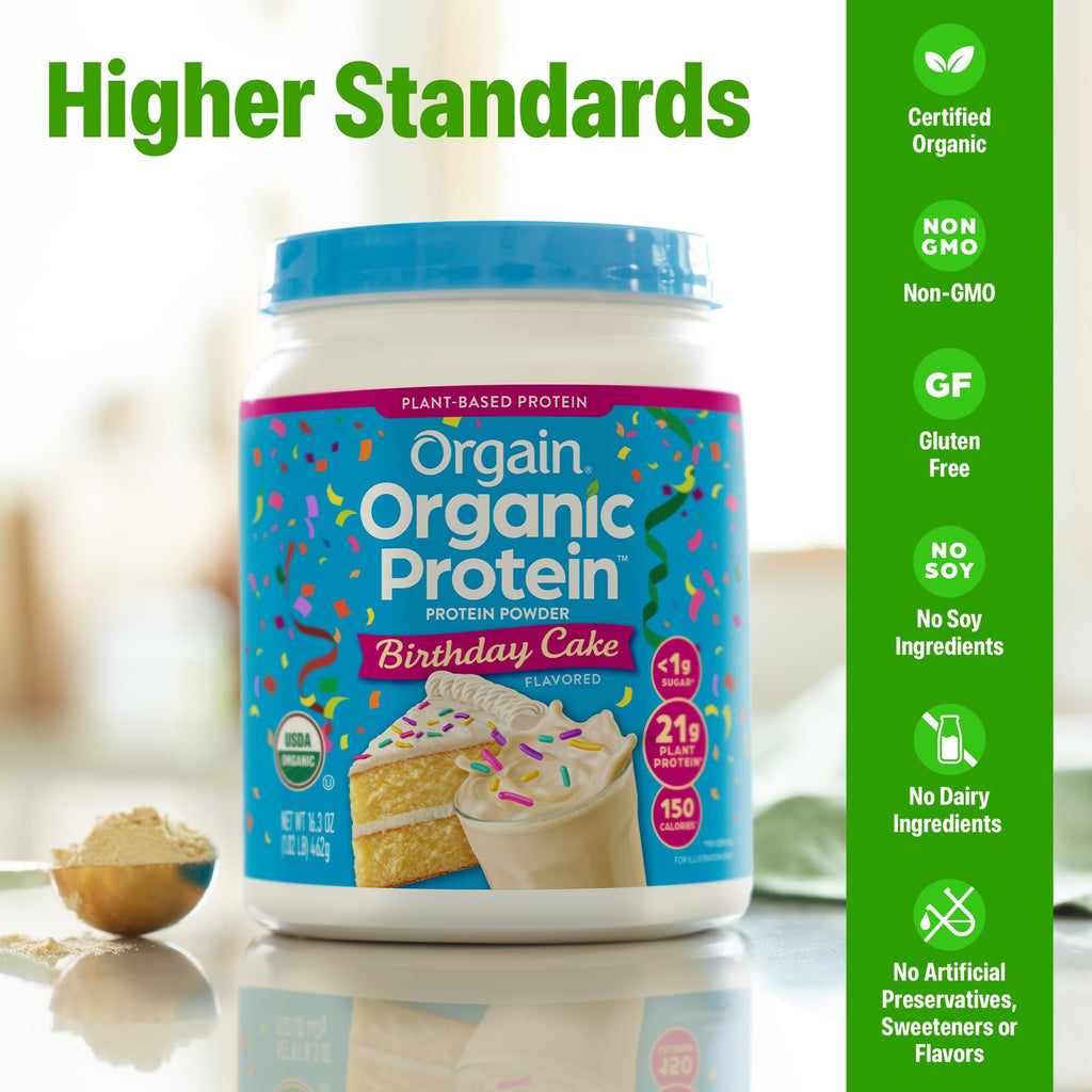 Orgain Organic Vegan Protein Powder, Vanilla Bean - 21g Plant Protein, 6g Prebiotic Fiber, No Lactose Ingredients, No Added Sugar, Non-GMO, For Shakes & Smoothies, 2.03 lb (Packaging May Vary)