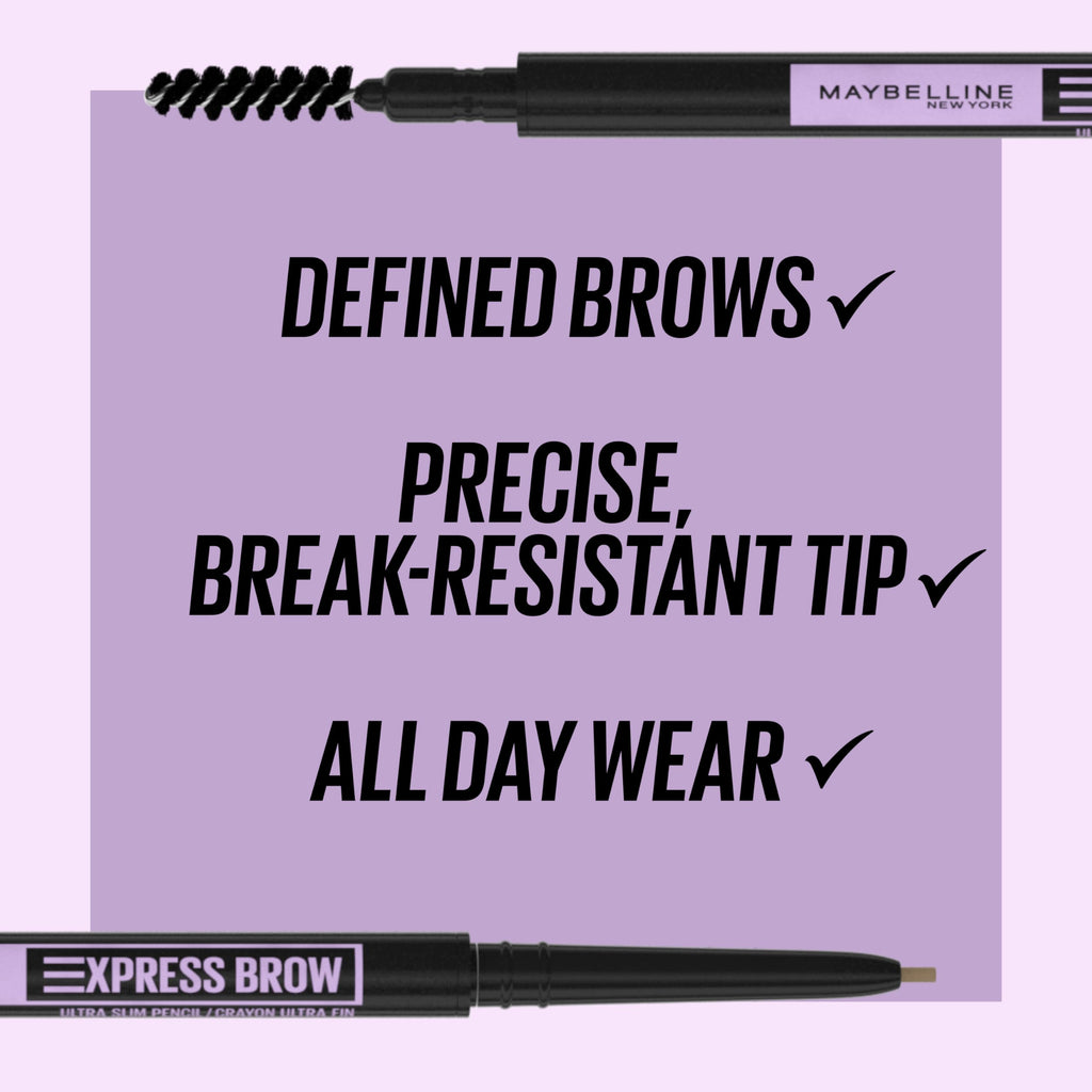 Maybelline Express Brow Ultra Slim Eyebrow Makeup, Brow Pencil with Precision Tip and Spoolie for Defined Eyebrows, Soft Brown, 1 Count