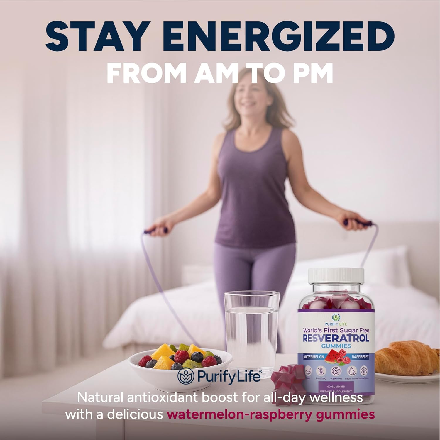 Sugar-Free Resveratrol Gummies - Potent Anti-Aging Antioxidant - Resveratrol Supplement to Support Digestive & Immune Health - Natural Herb for Cell Growth & Repair - Easy Chewable NMN Alternative