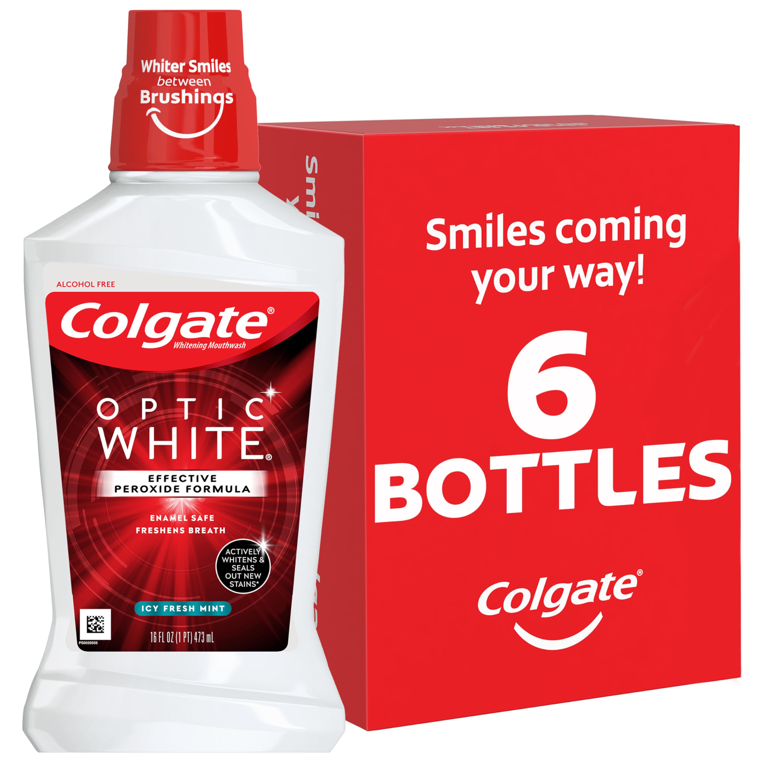 Colgate Optic White Whitening Mouthwash, Fresh Mint - 946mL, 32 Fluid Ounce (3 Pack)