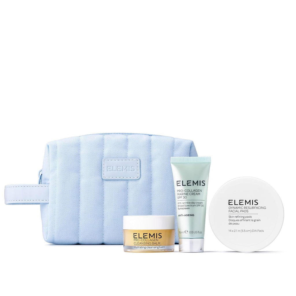 ELEMIS Healthy Skin Exclusive Travel Set | Pro-Collagen Cleansing Balm Mini, Marine Cream SPF 30 Mini & Dynamic Resurfacing Pads | Anti-Aging Hydrating Skincare Travel Kit