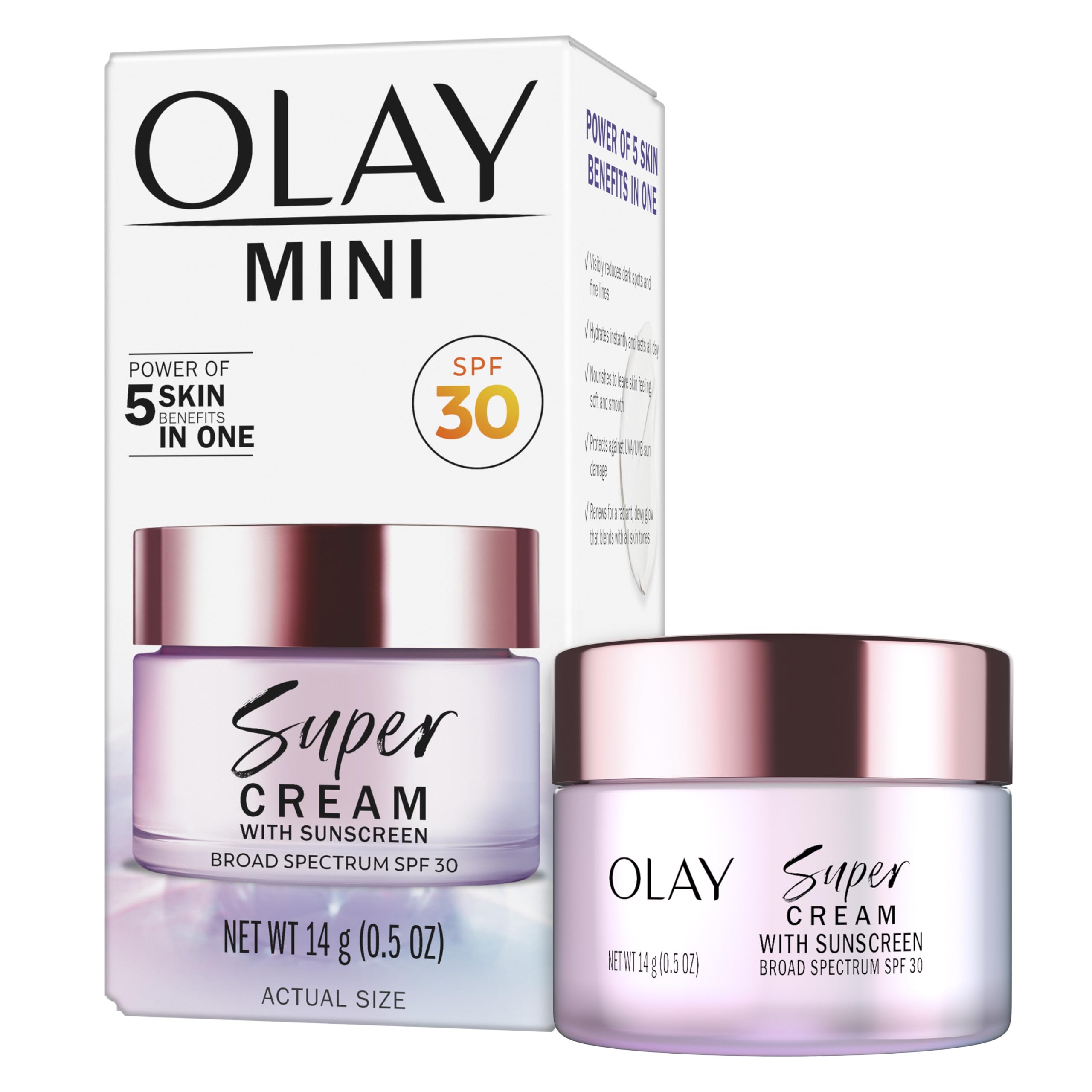Olay Super Cream with Sunscreen SPF 30, Fragrance Free Lightweight Face Moisturizer with Sun Protection, 5-in-1 Skin Care - Hydrating, Brightening, Firming - Niacinamide, Vitamin C, Collagen, 1.7 oz