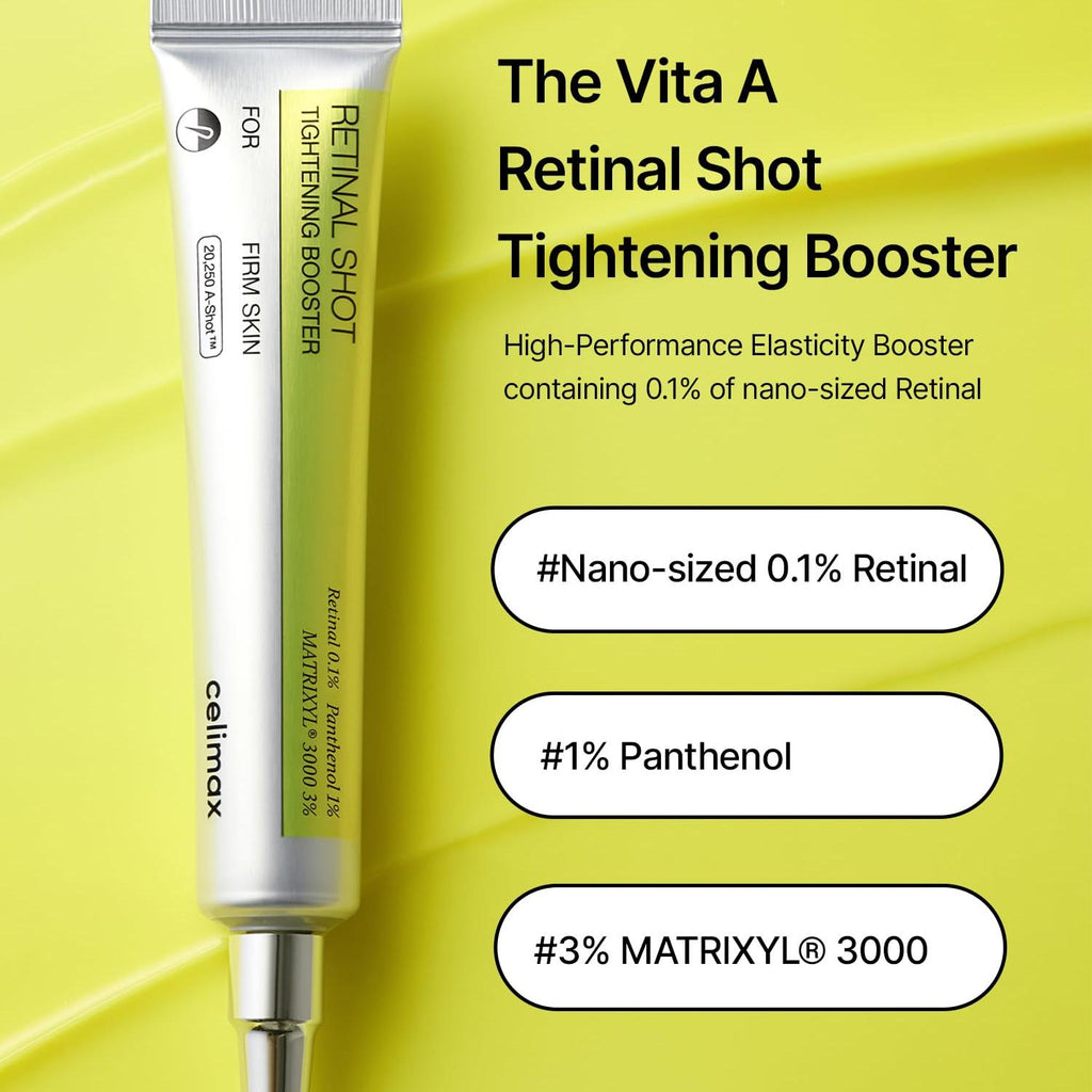 celimax The Vita A Retinal Shot Tightening Booster | 0.1% Retinal, 3% Matryxyl, High-Strength Retinoid for Anti-Aging, Pore Minimizer, Wrinkles & Fine Lines, Firmer Skin, 15ml