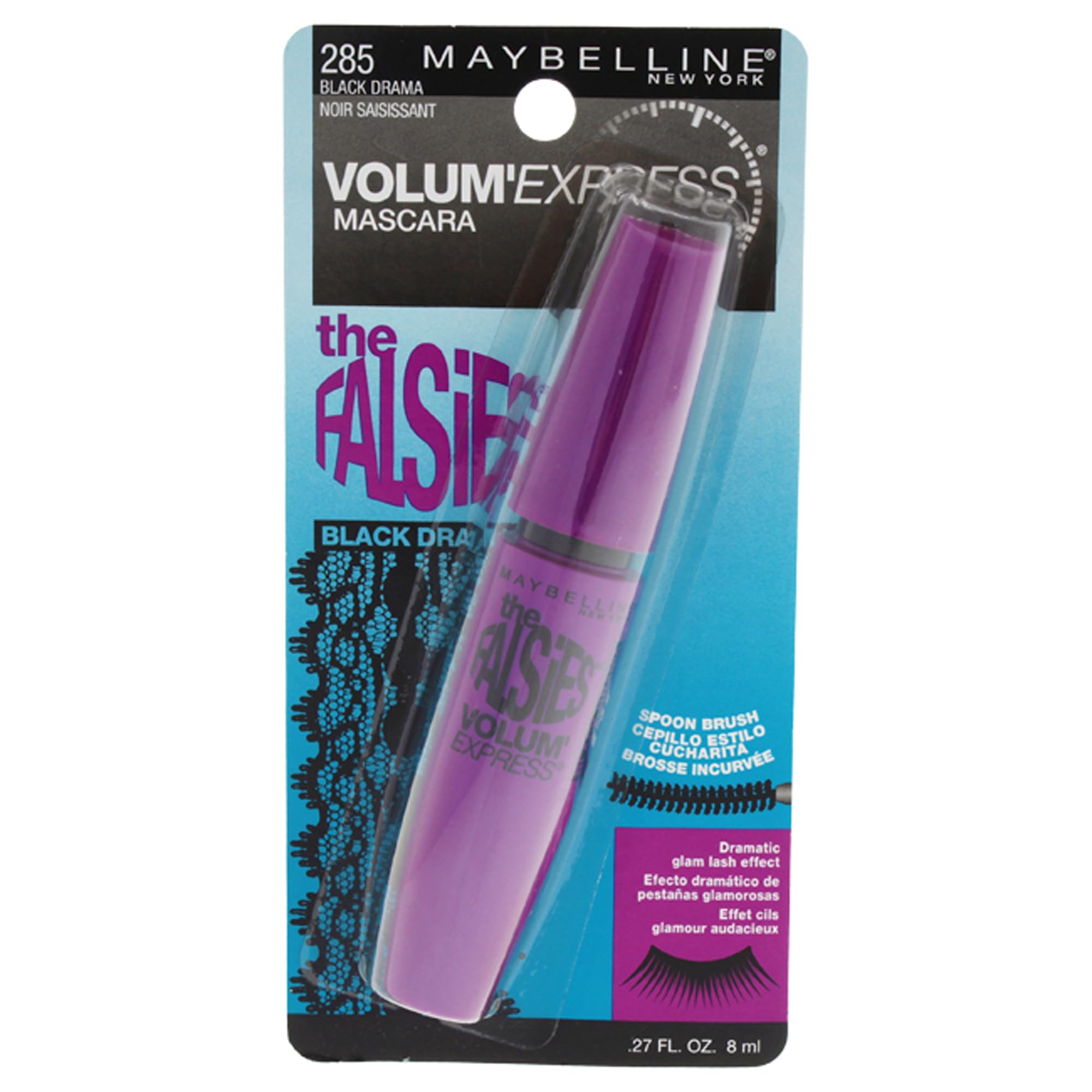 Maybelline Volum' Express The Falsies Washable Fiber Mascara, Volumizing and Separating Make Up Formula, Very Black, 1 Count