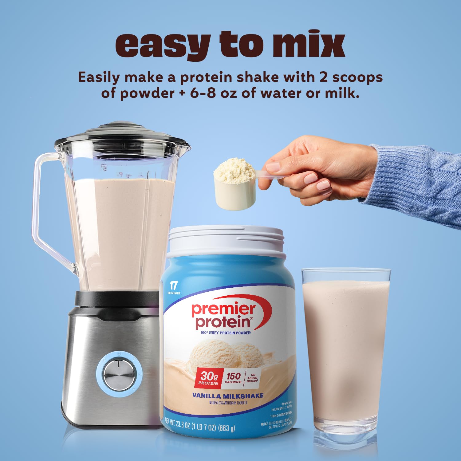 Premier Protein Powder, Vanilla Milkshake, 30g Protein, 1g Sugar, 100% Whey Protein, Keto Friendly, No Soy, Gluten Free, 23.3 oz, 17 Servings (Packaging May Vary)