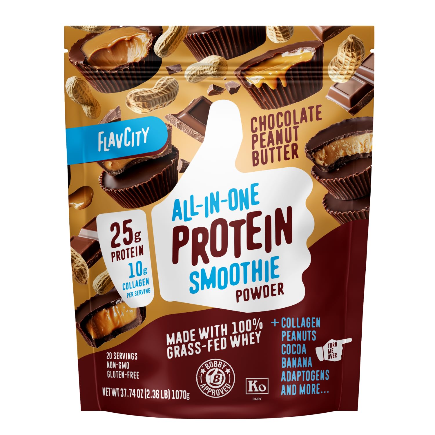 FlavCity Grass Fed Whey Protein Powder - Vanilla Smoothie - 25g Protein & 10g Collagen - Made with Real Vanilla Bean & Organic Coconut Milk - Gluten Free & No Added Sugars (20 Servings)