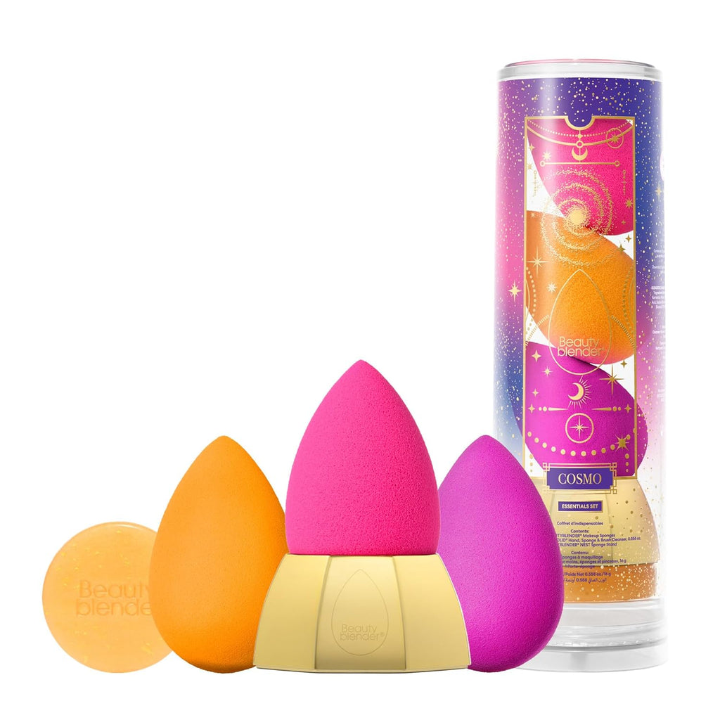 Beautyblender® | Cosmo Beauty Blender 5-Piece Essentials Set - 3 Makeup Sponges, 1 Sponge & Brush Cleanser, Nest Stand, Professional Application, Vegan & Cruelty Free, Made in the USA