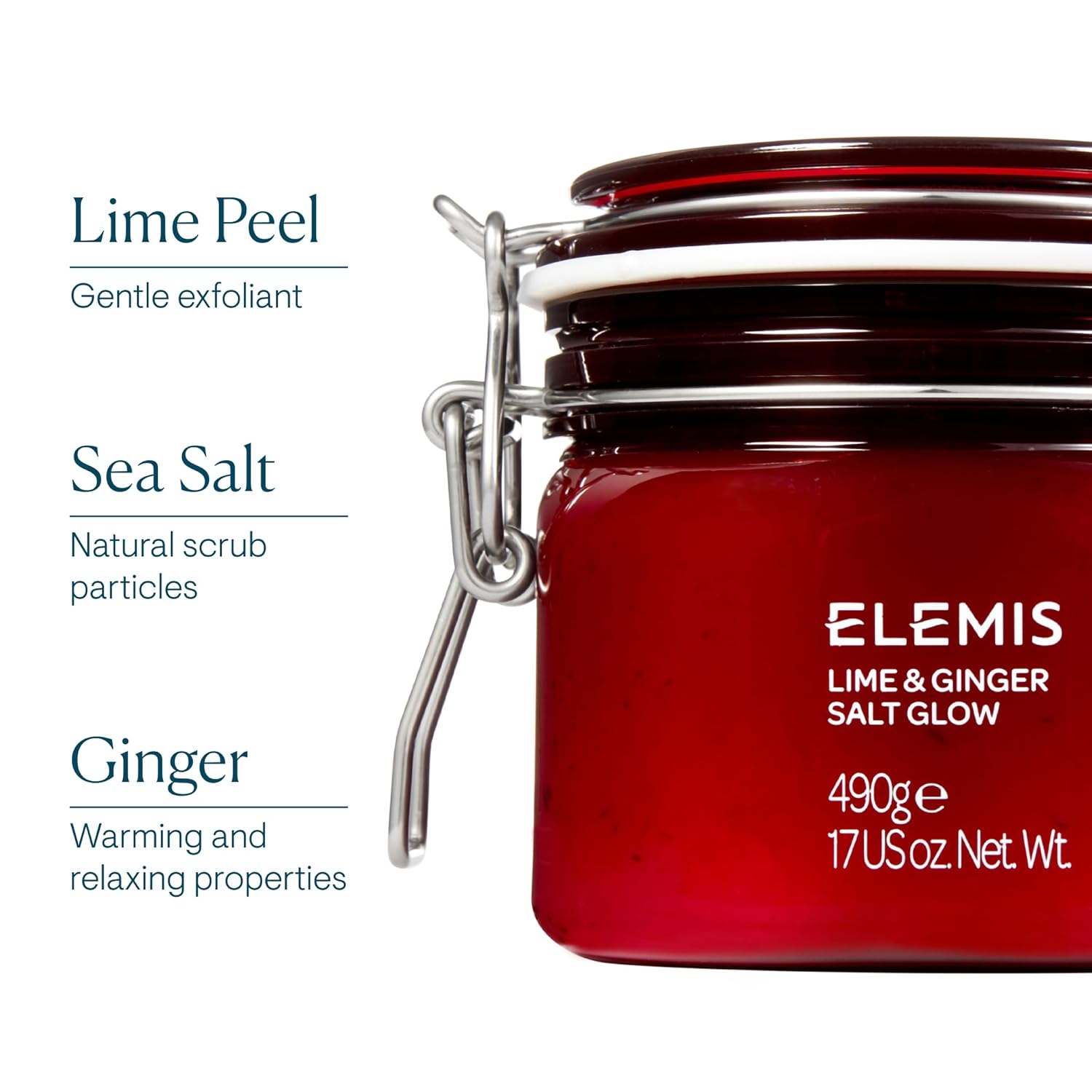 ELEMIS Exotic Lime & Ginger Salt Glow 490g, Invigorating Salt Scrub To Exfoliate & Soften Skin