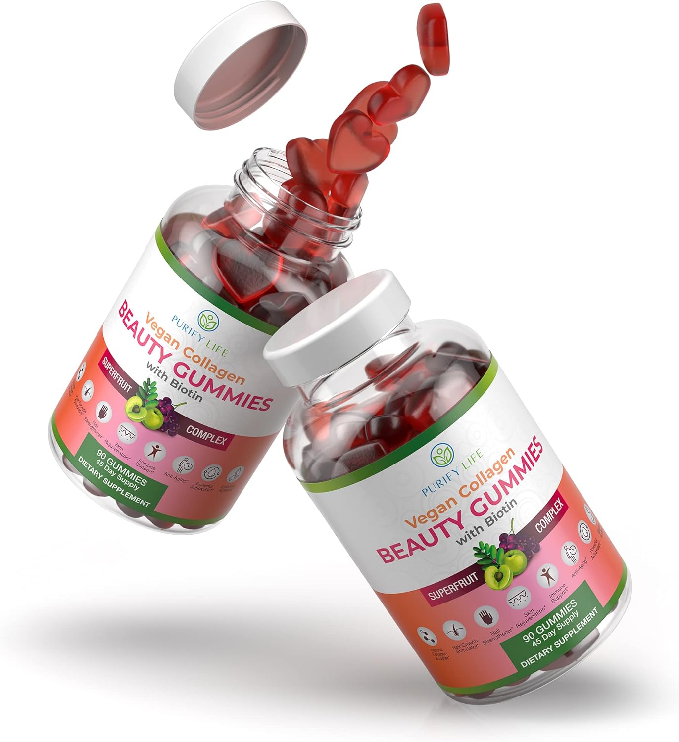 Vegan Collagen Gummies with Biotin Vitamins for Hair Skin and Nails Health, (90 Chews) Collagen Support Superfruit Complex with Resveratrol, Vitamin A, E, C - Replace Capsules, Pills