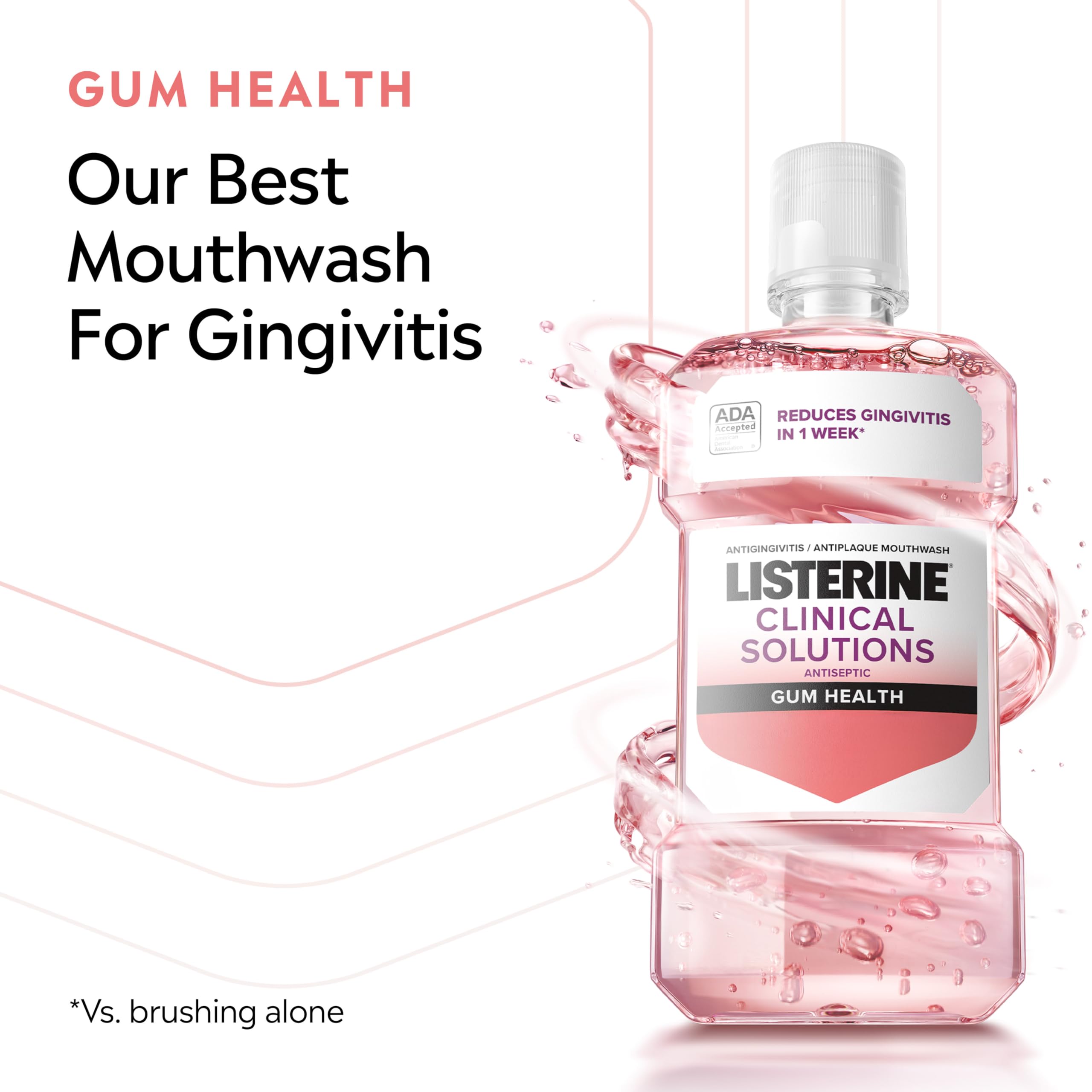 Listerine Clinical Solutions Gum Health Antiseptic Mouthwash, Antigingivitis & Antiplaque Oral Rinse Kills Germs for Healthier Gums, Reduces Gingivitis in 1 Week, ICY Mint, Twin Pack, 1 L, 2 Pack