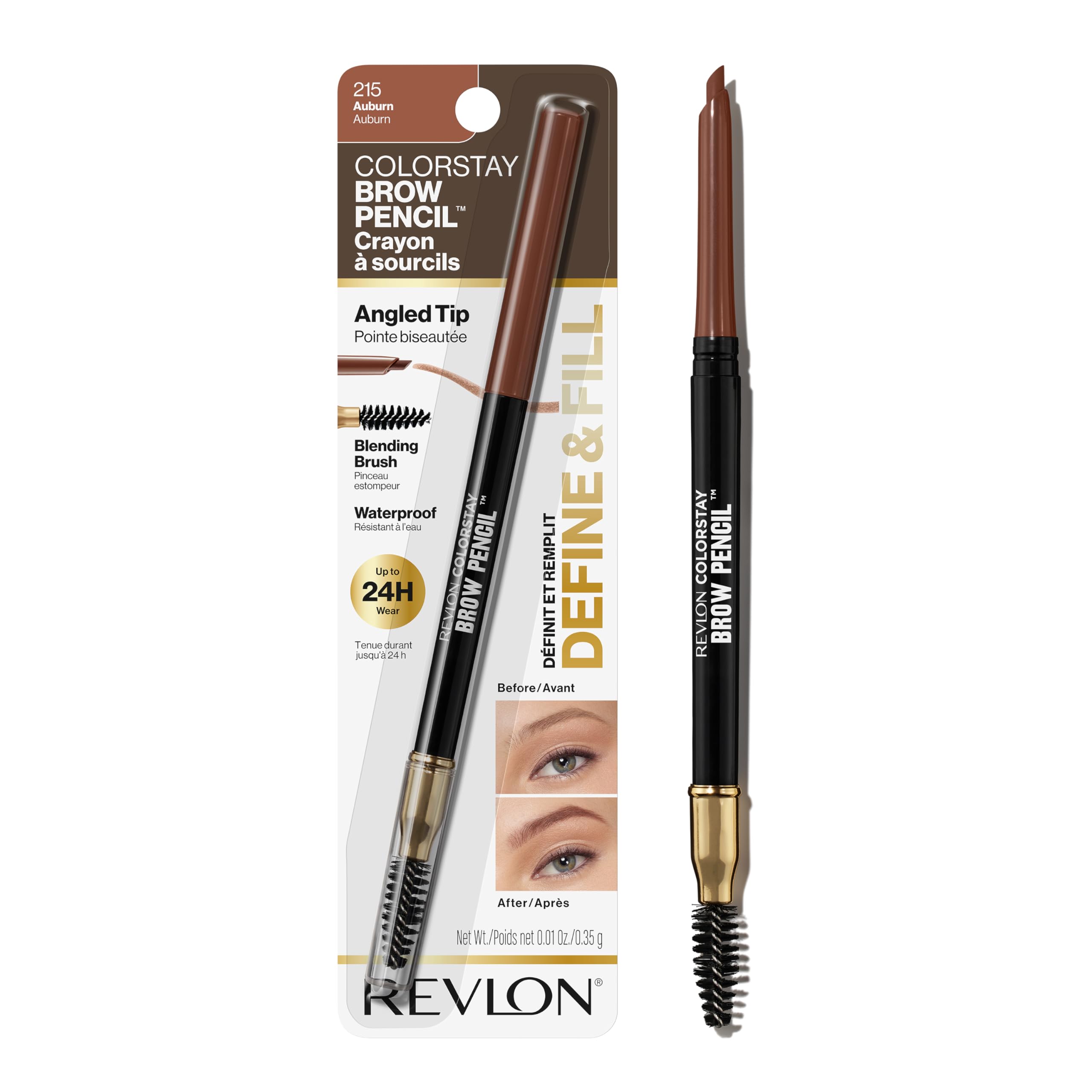 Revlon ColorStay Eyebrow Pencil with Spoolie Brush, Waterproof, Hair-Like Strokes, Stocking Stuffer for Her, 205 Blonde, 0.021 oz