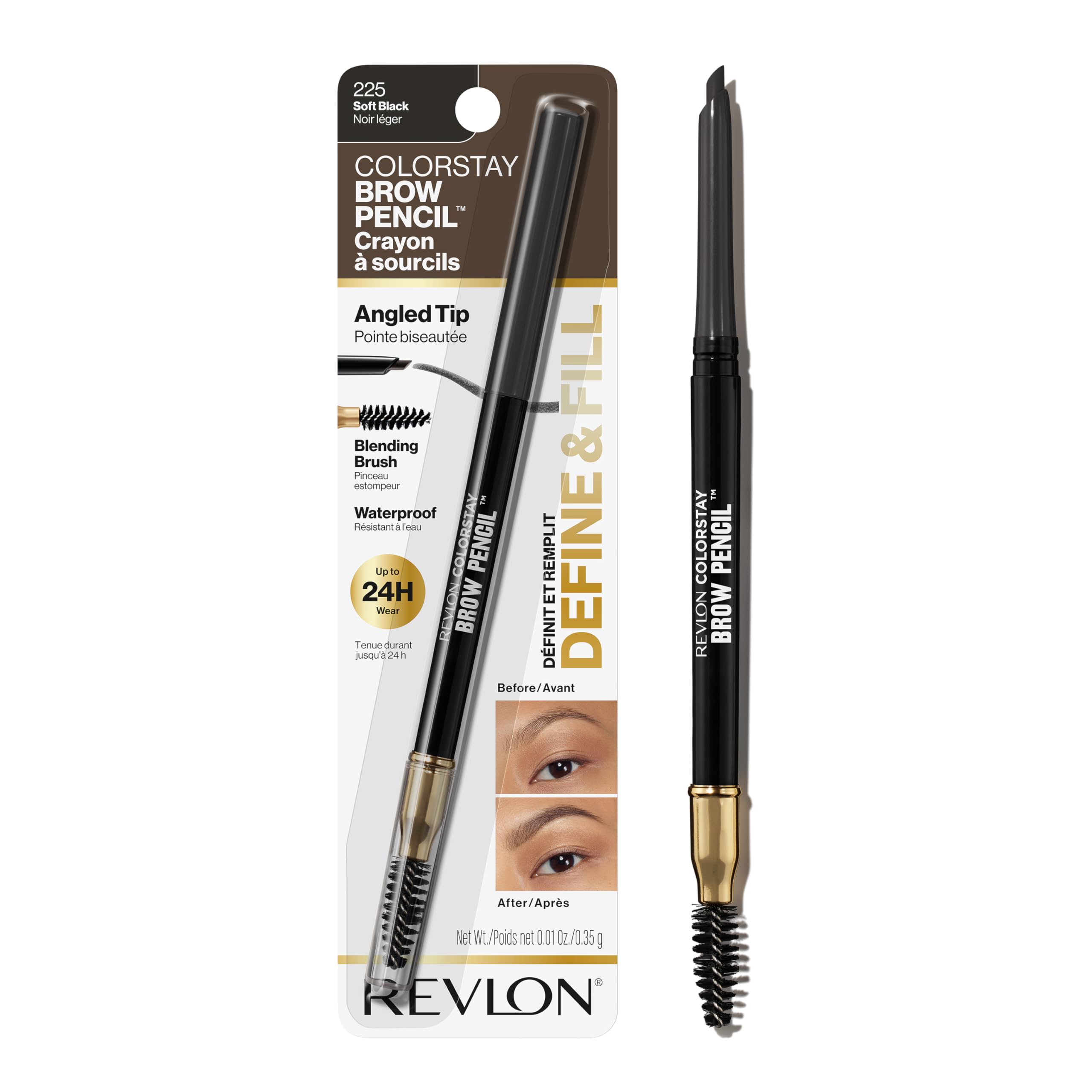 Revlon ColorStay Eyebrow Pencil with Spoolie Brush, Waterproof, Hair-Like Strokes, Stocking Stuffer for Her, 205 Blonde, 0.021 oz
