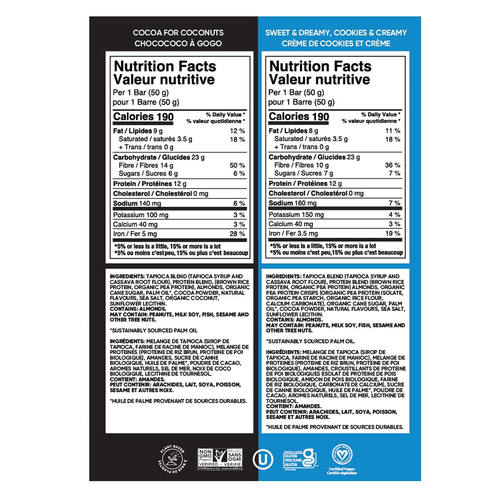 TRUBAR Vegan Protein Bar Cocoa For Coconuts and Cookies and Creamy 16 ct
