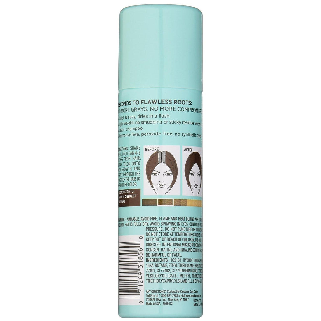 L'Oreal Paris Magic Root Cover Up Temporary Gray Concealer Spray, Dark Brown 2 oz (Pack of 6)