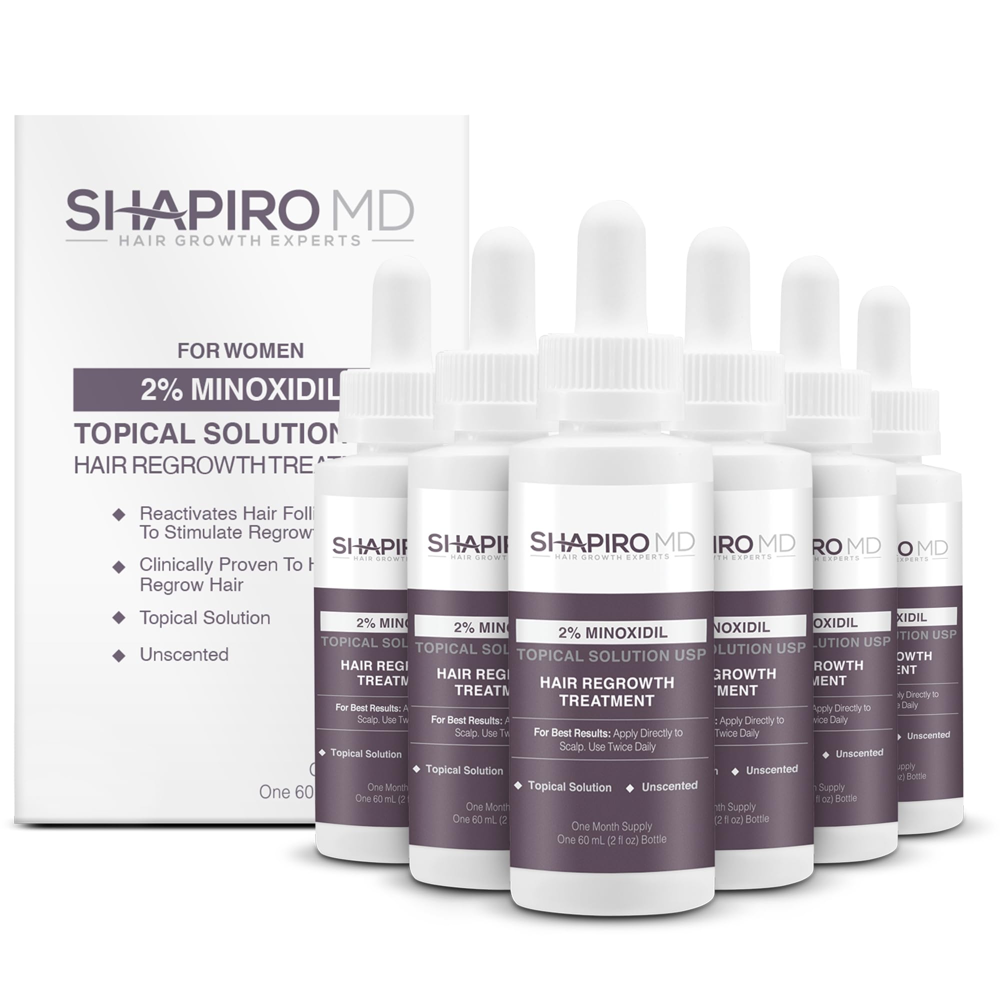 Shapiro MD Hair Growth Experts Minoxidil 2% Topical Solution for Women, Serum Promotes Hair Regrowth by Reactivating Hair Follicles (1 Month)