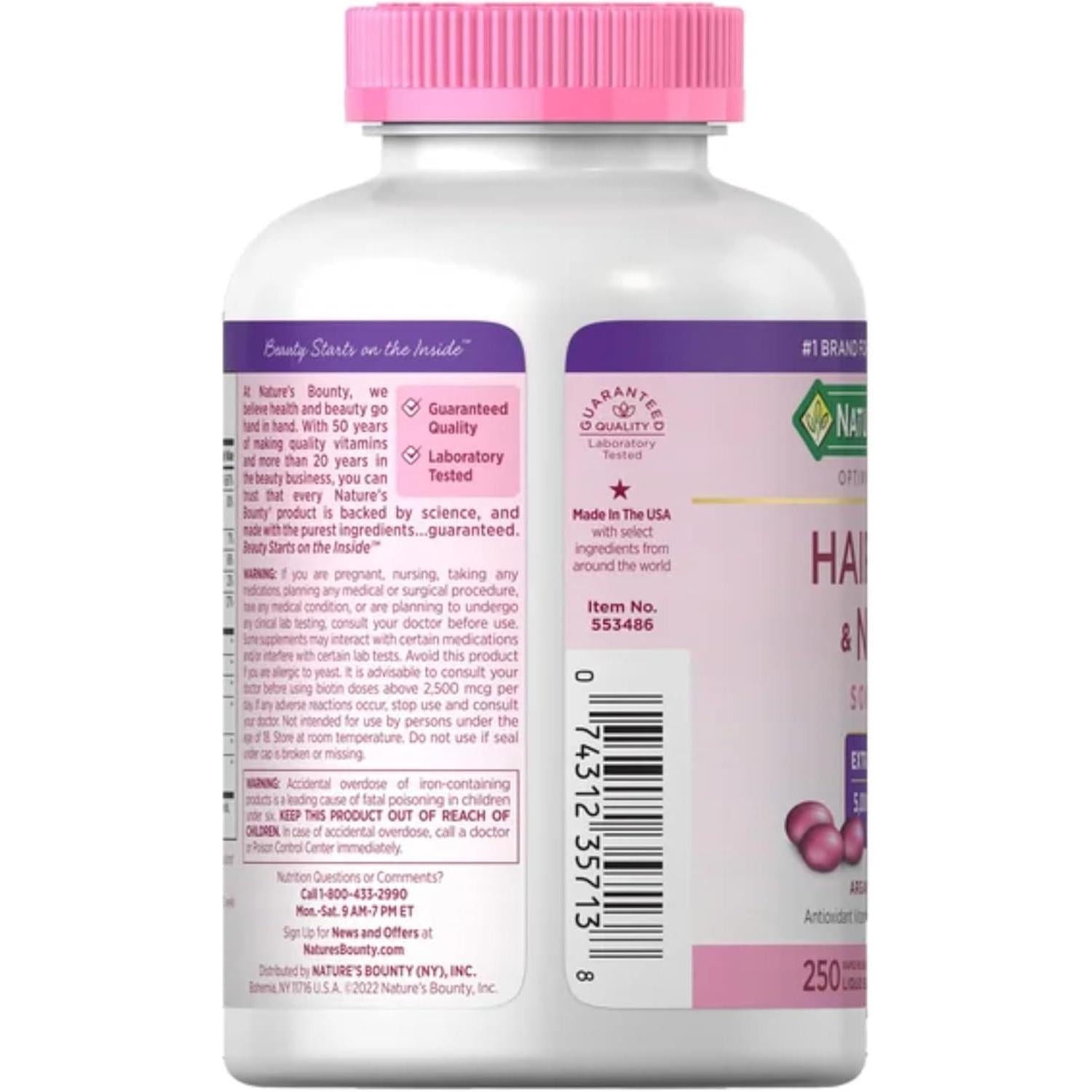 Nature's Bounty Hair Skin and Nails 5000 mcg of Biotin - 250 Coated Tablets Extra Strength