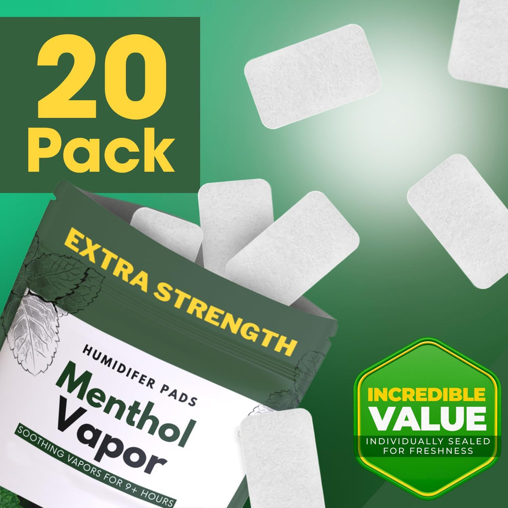 Extra Strength [20 Pack] Menthol Eucalyptus Humidifier Pads - Universal Vapor Pads for All Vks, Crane, Other Models - Vapopads Replacement - Natural Waterless Vaporizers Pads - Cold/Flu Symptoms