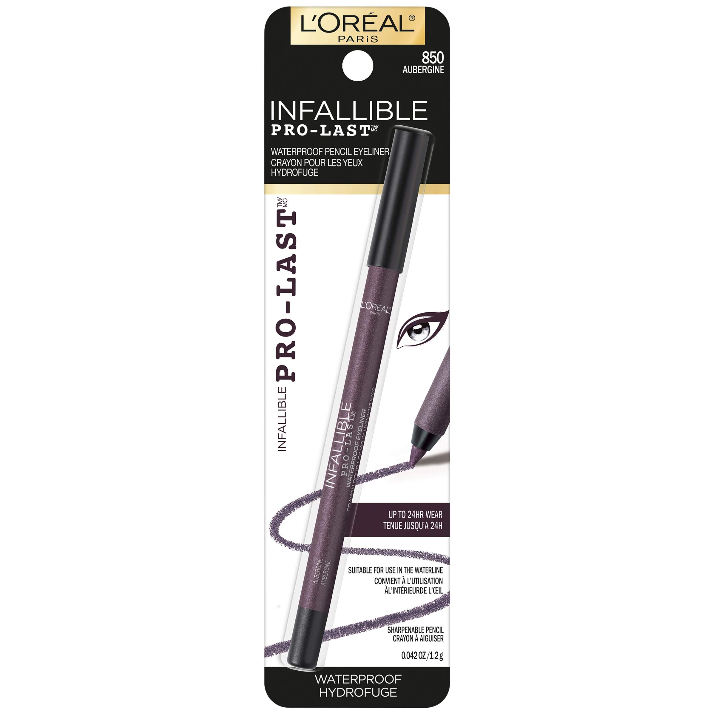 L'Oreal Paris Makeup Infallible Pro-Last Pencil Eyeliner, Waterproof and Smudge-Resistant, Glides on Easily to Create any Look, Black, 0.042 oz., 1 Count
