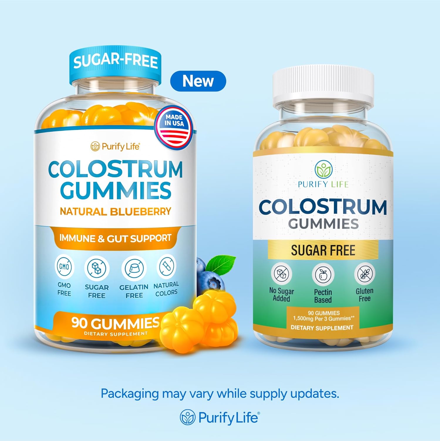 Sugar-Free Colostrum Gummies (1500mg) Bovine Colostrum for Humans, Grass-Fed Supplement for Gut Health, Leaky Gut Repair, Immune Support, Skin Health - 35% IgG Per Serving