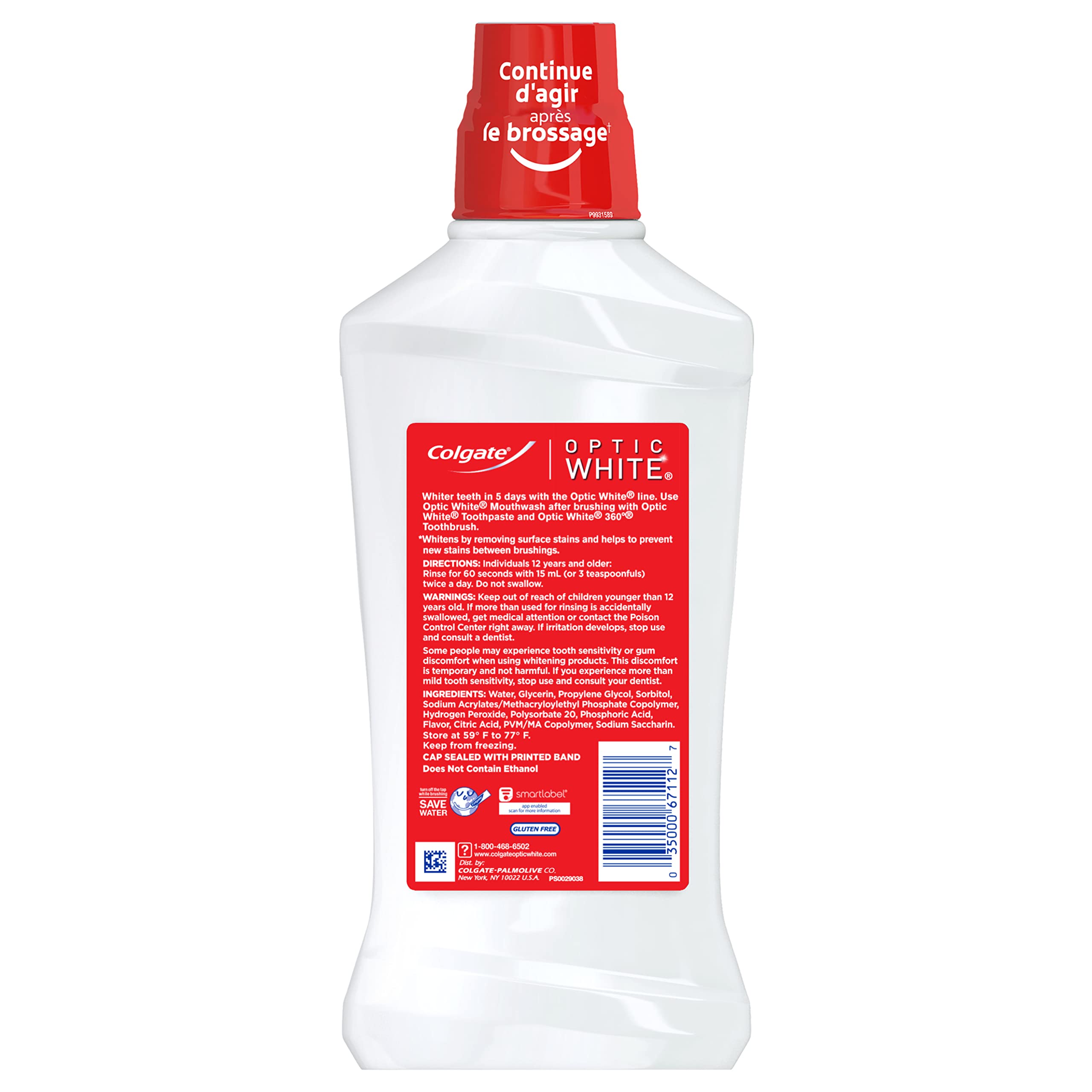 Colgate Optic White Whitening Mouthwash, Fresh Mint - 946mL, 32 Fluid Ounce (3 Pack)