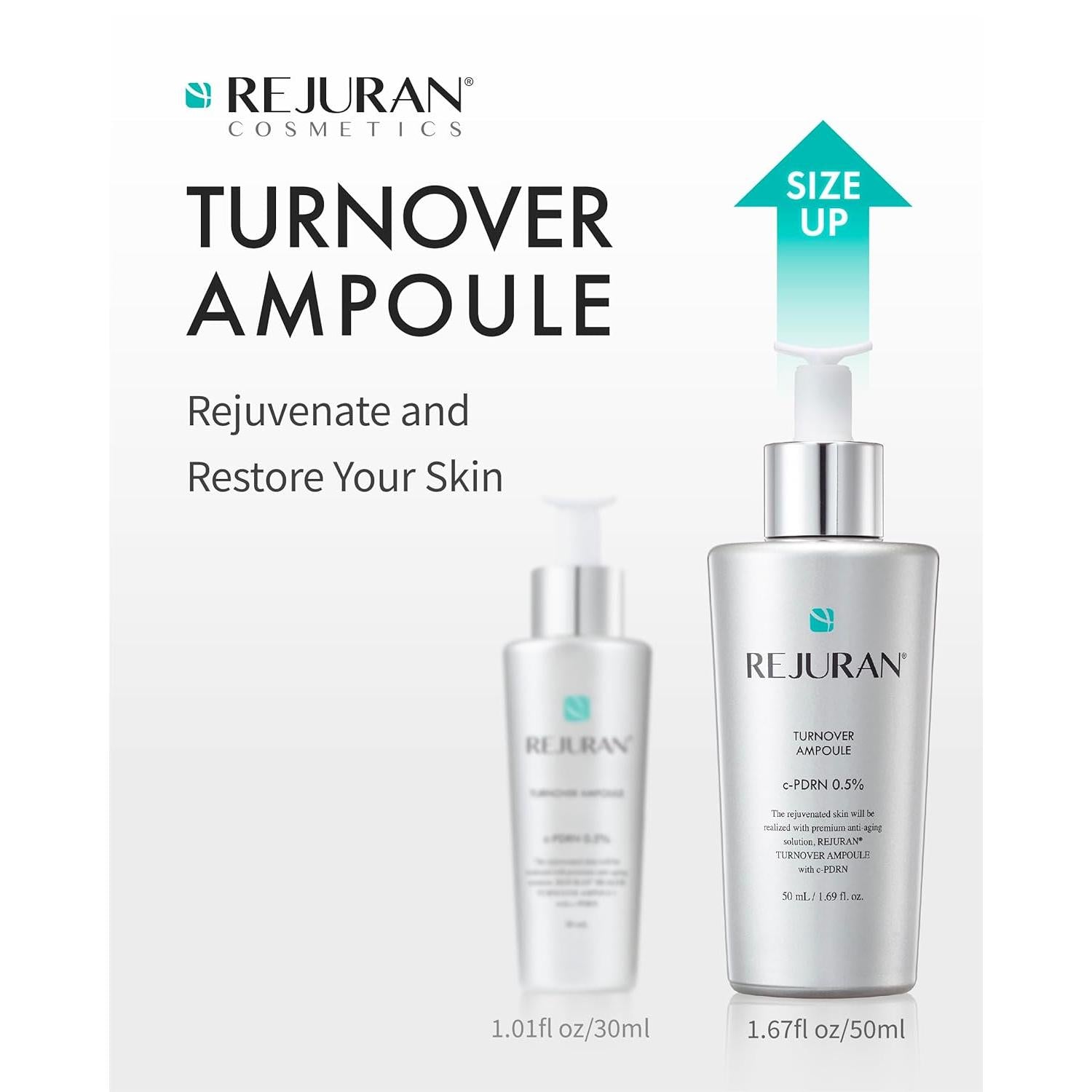 REJURAN® Skincare Repair Set with c-PDRN® – Turnover Ampoule & Skin Protection Sheet Mask for Firming, Hydration, and Barrier Repair – Korean Salmon DNA Serum & Mask Duo (1.69 fl oz + 5 Masks)