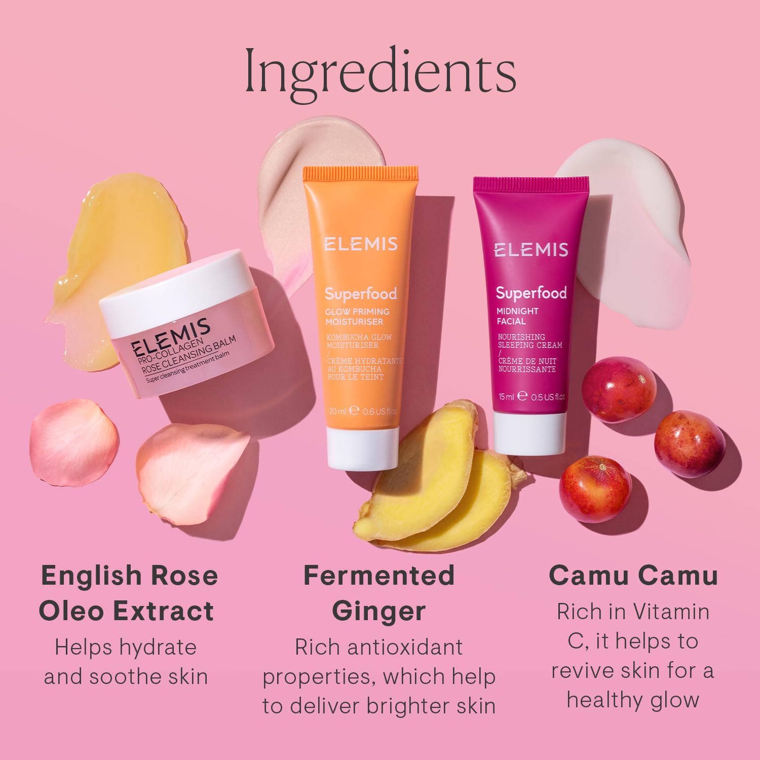 ELEMIS Way to Glow Exclusive Skincare Kit($70 Value) - Travel Set with Travel-Size Rose Cleansing Balm, Glow Priming Moisturizer & Midnight Facial, Nourish & Illuminate Skin all day