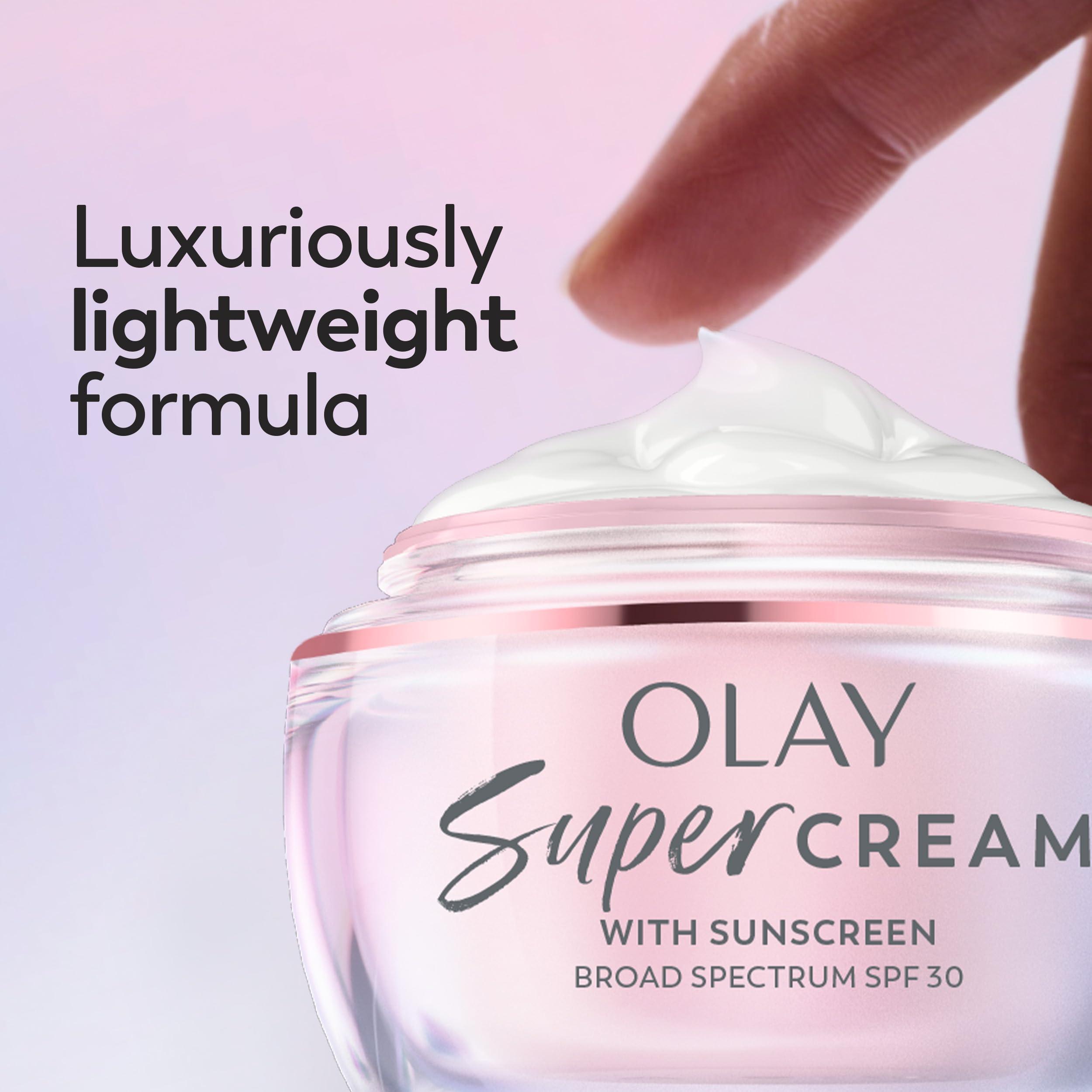 Olay Super Cream with Sunscreen SPF 30, Fragrance Free Lightweight Face Moisturizer with Sun Protection, 5-in-1 Skin Care - Hydrating, Brightening, Firming - Niacinamide, Vitamin C, Collagen, 1.7 oz